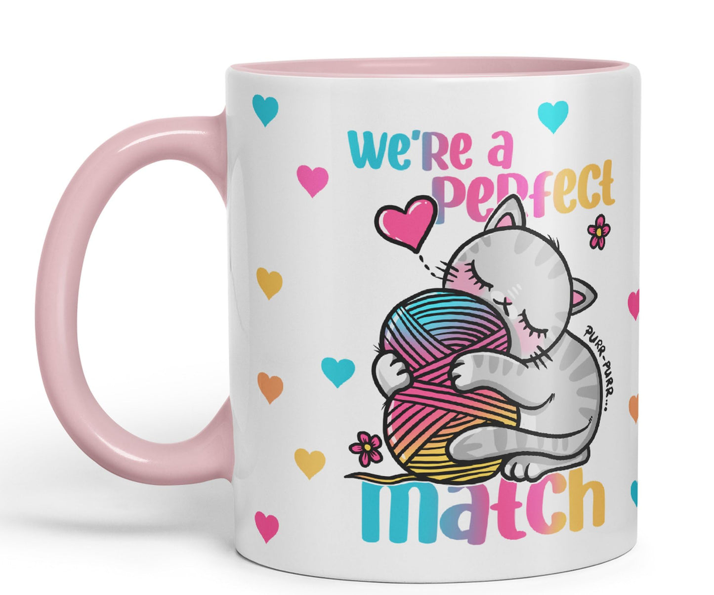 We're a Perfect Match cat Lover Coloured Ceramic Mug Cup Gift 330ml 11oz Work Office Tea Coffee Gift