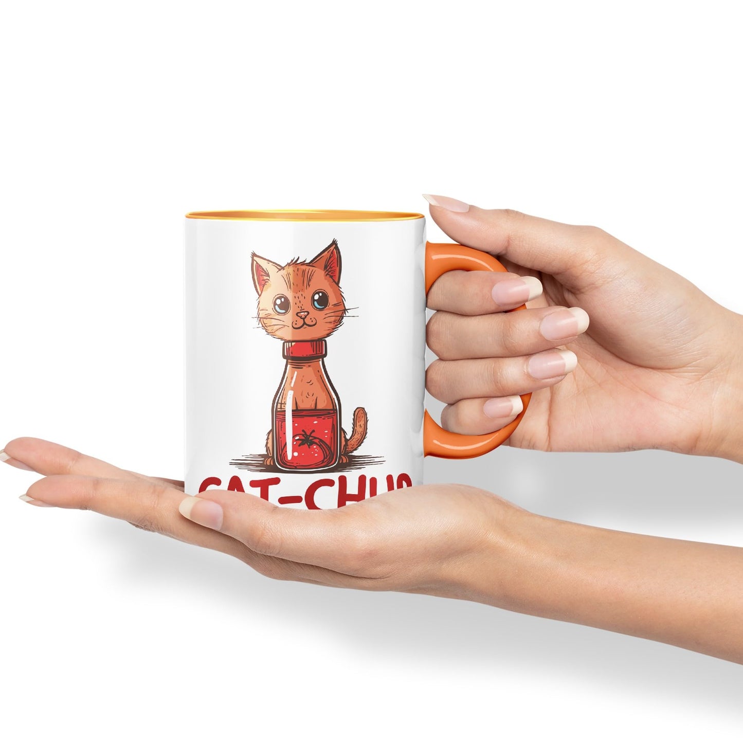 Cat-Chup, Cat Kitten Joke sarkasm Sarcastic Ceramic Coloured Mug Cup for Tea Coffee Hot Brew 330ml 11Oz Gift