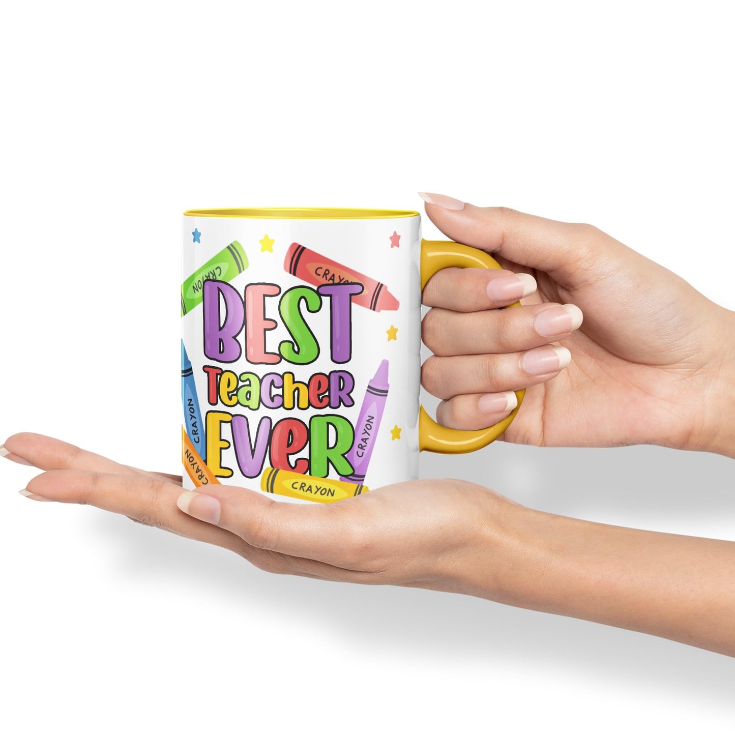 Vixar Best Teacher Ever Crayons, Ceramic 330 ml 11oz Coloured Mug Cup, Teacher Gift from Kids, School Gift, end of Year for Coffee Tea (T5)