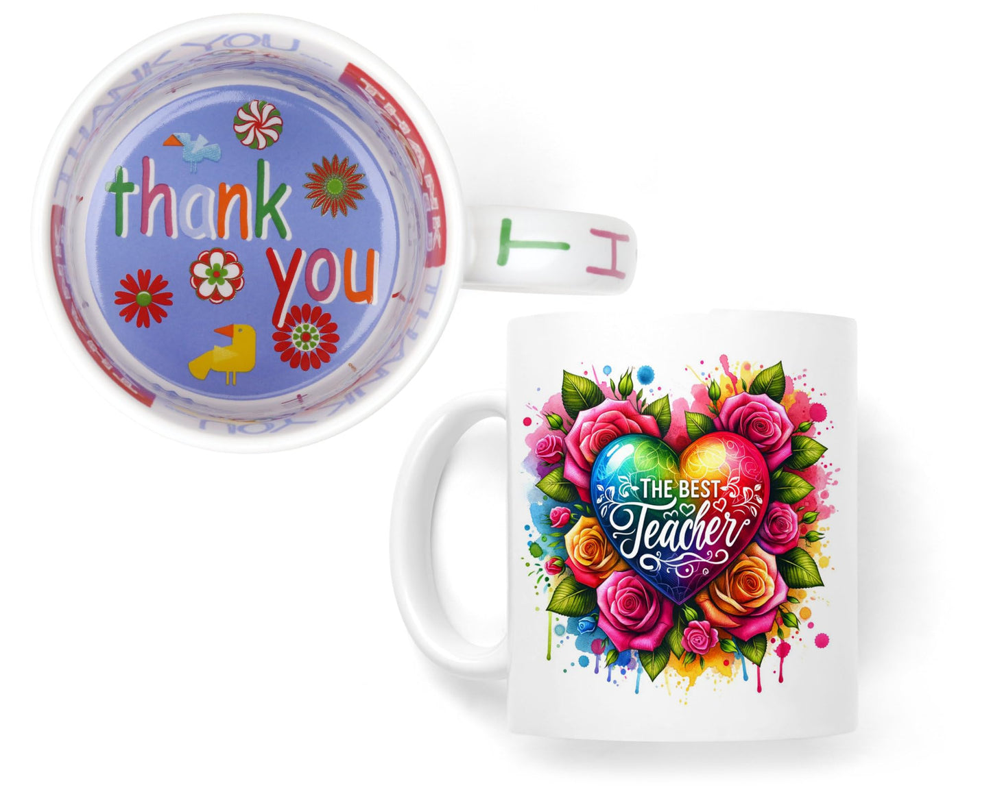 Vixar Best Teacher Mug Thank You, End of School Gift Ceramic Coloured Mug Cup for Tea Coffee Hot Brew 330ml 11Oz Gift BT3