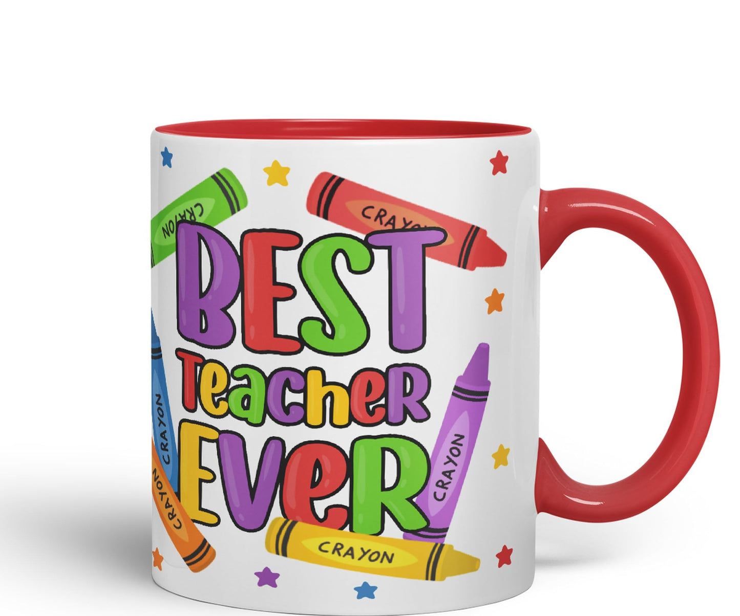 Vixar Best Teacher Ever Crayons, Ceramic 330 ml 11oz Coloured Mug Cup, Teacher Gift from Kids, School Gift, end of Year for Coffee Tea (T5)
