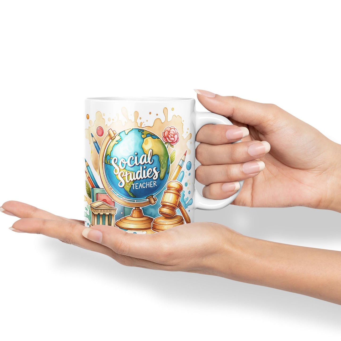 Vixar Social Studies Teacher Mug Thank You, End of School Gift Ceramic Coloured Mug Cup for Tea Coffee Hot Brew 330ml 11Oz Gift