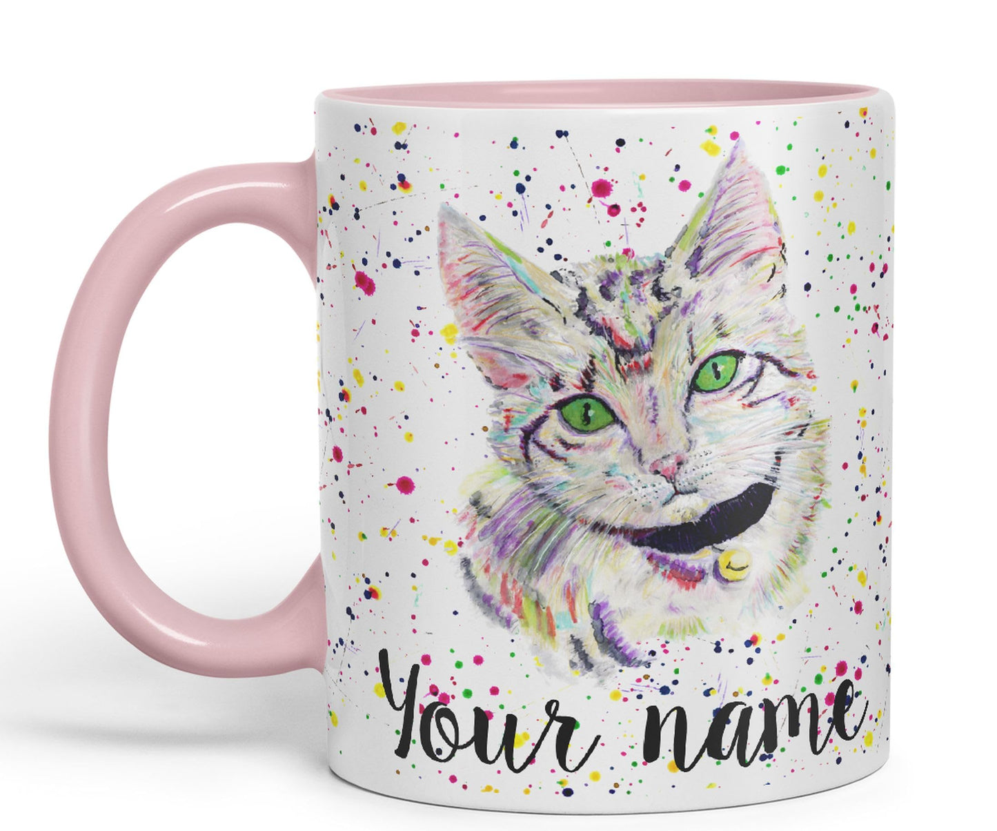 Vixar Personalised with Your Text Kitten Cat Feline Pet Animals Watercolour Art Coloured Ceramic Mug Cup Gift 330ml 11oz Custom Work Office Tea Coffee