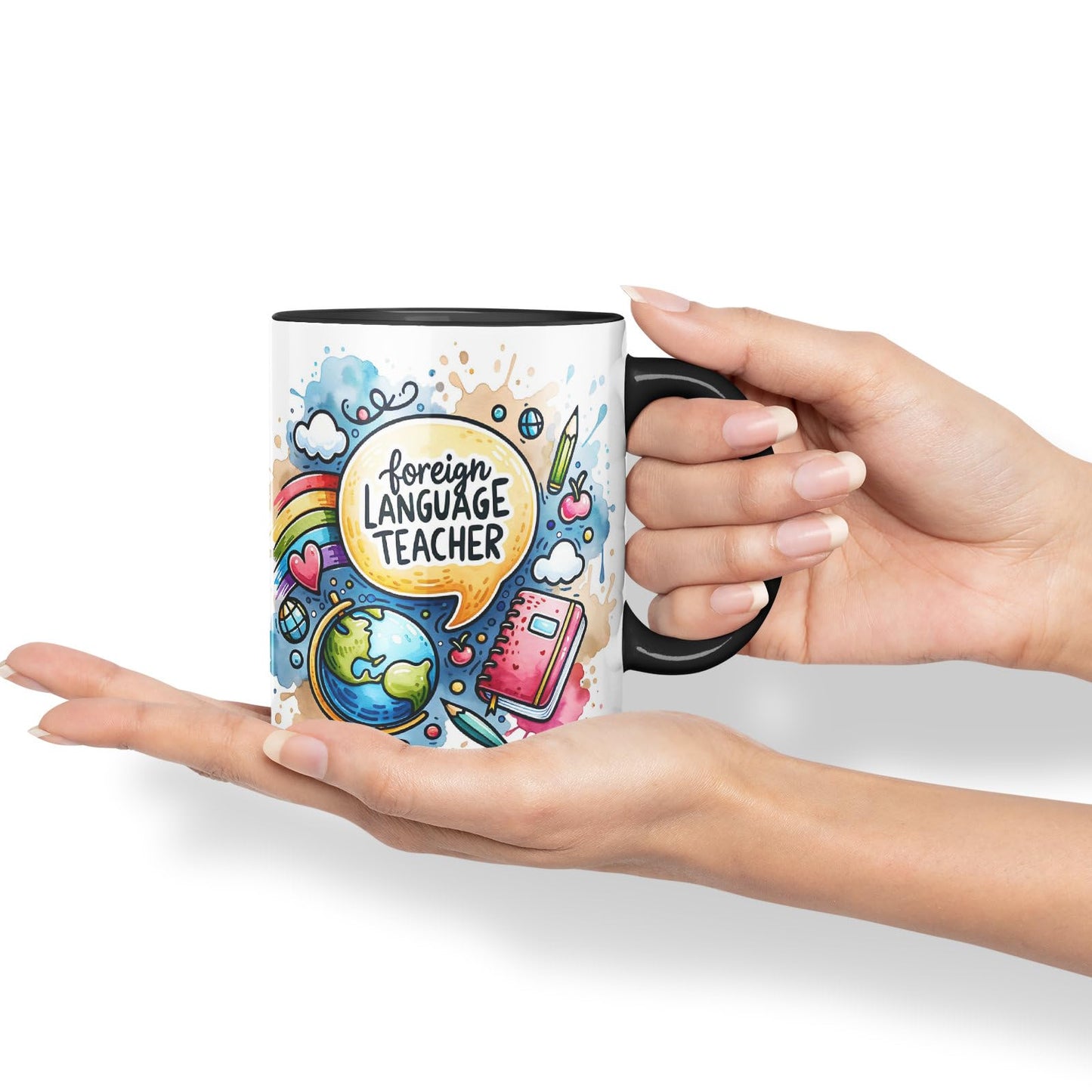 Vixar Foreign Language Teacher Teacher Mug Thank You, End of School Gift Ceramic Coloured Mug Cup for Tea Coffee Hot Brew 330ml 11Oz Gift