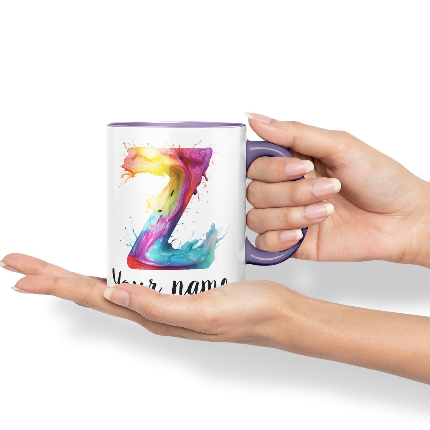 Personalised Letter Z mug, Alphabet cusomized custom Letter Z Monogram watercolour Ceramic Coloured Mug Cup for Tea Coffee Hot brew 330ml 11Oz Gift