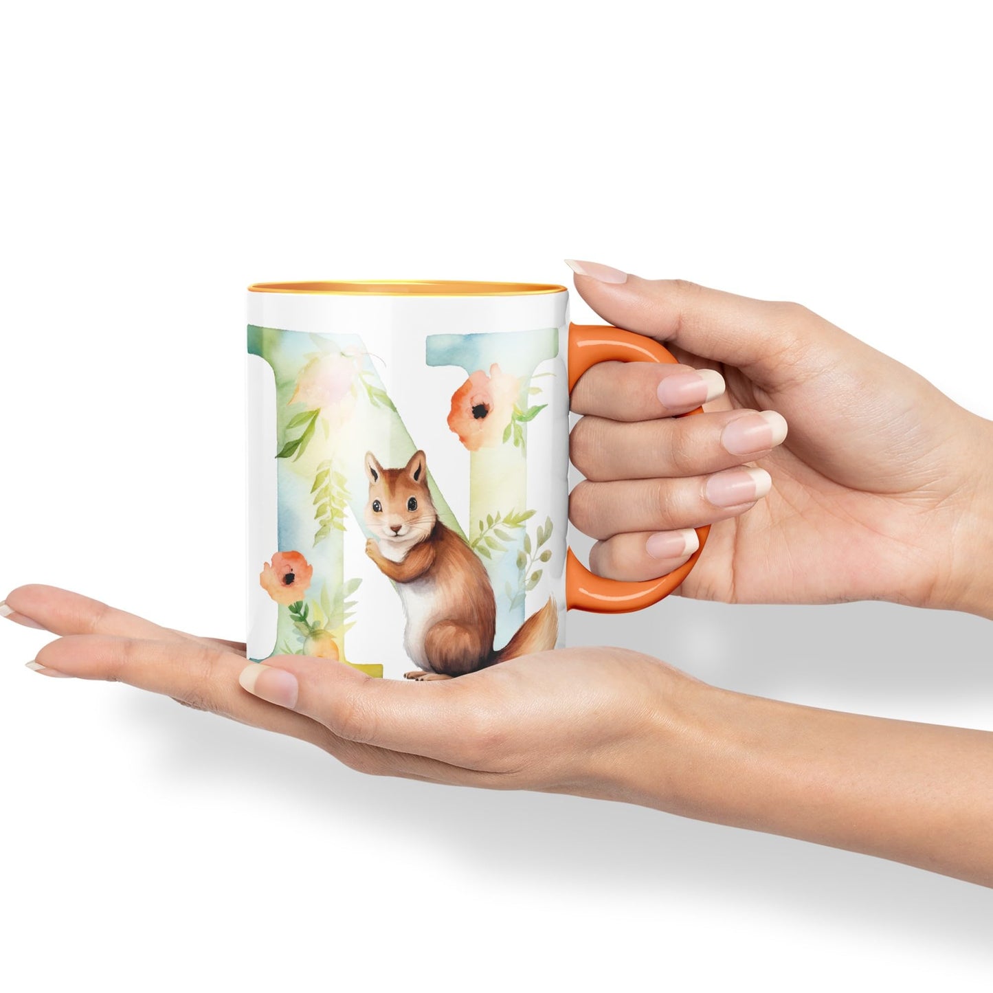 Letter N mug, Animals Alphabet Letter N Monogram animal for kids Ceramic Coloured Mug Cup for Tea Coffee Hot brew 330ml 11Oz Gift