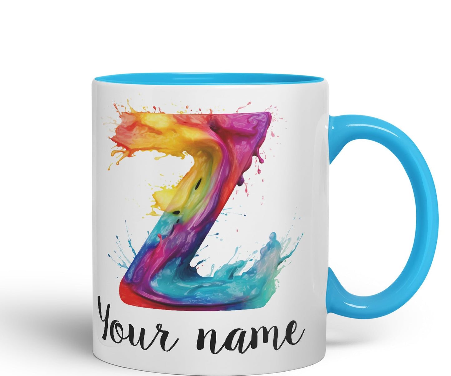 Personalised Letter Z mug, Alphabet cusomized custom Letter Z Monogram watercolour Ceramic Coloured Mug Cup for Tea Coffee Hot brew 330ml 11Oz Gift