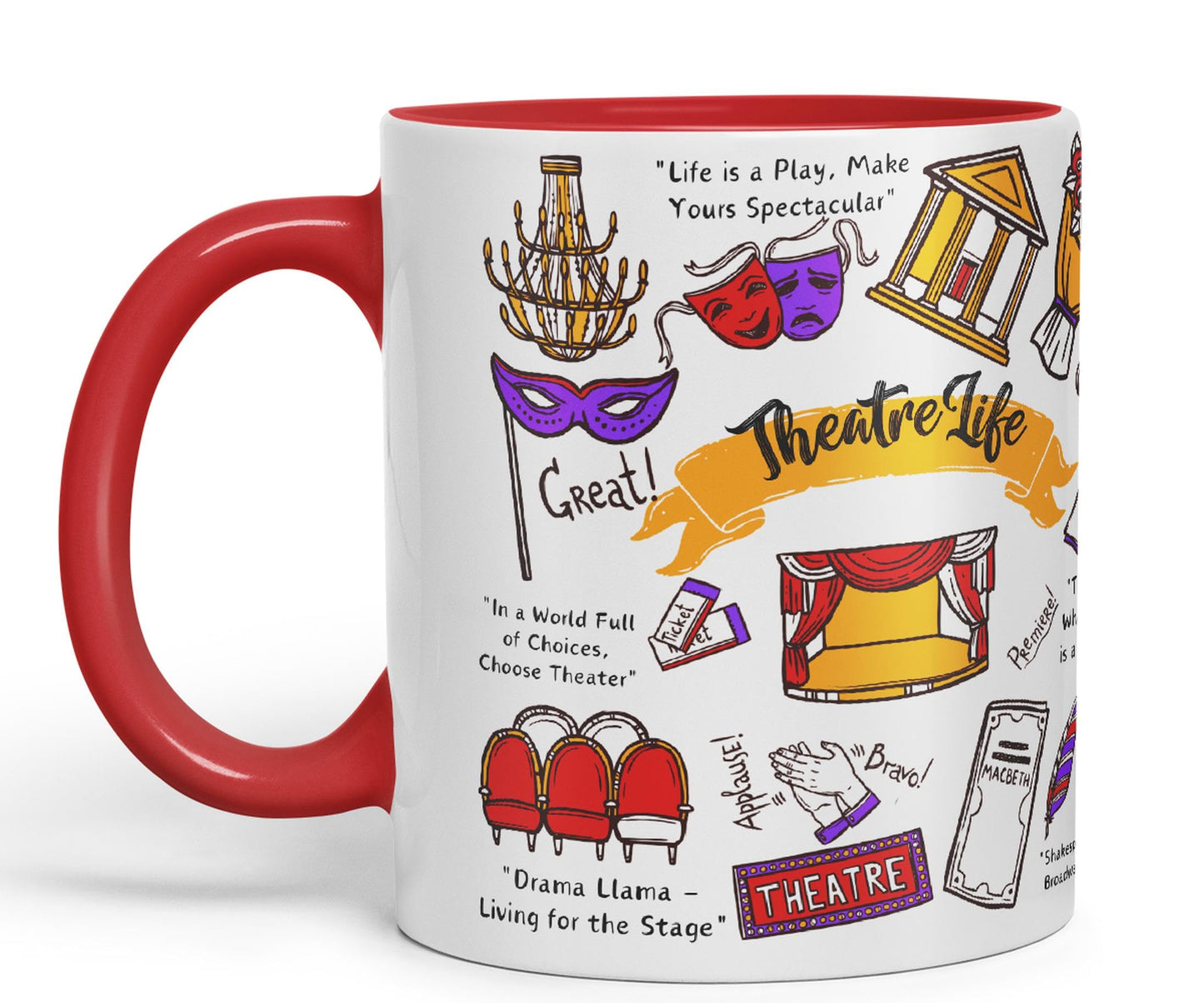 Thetre Life Theater Drama Llama Brodway Stage Joke sarkasm Sarcastic Ceramic Coloured Mug Cup for Tea Coffee Hot Brew 330ml 11Oz Gift