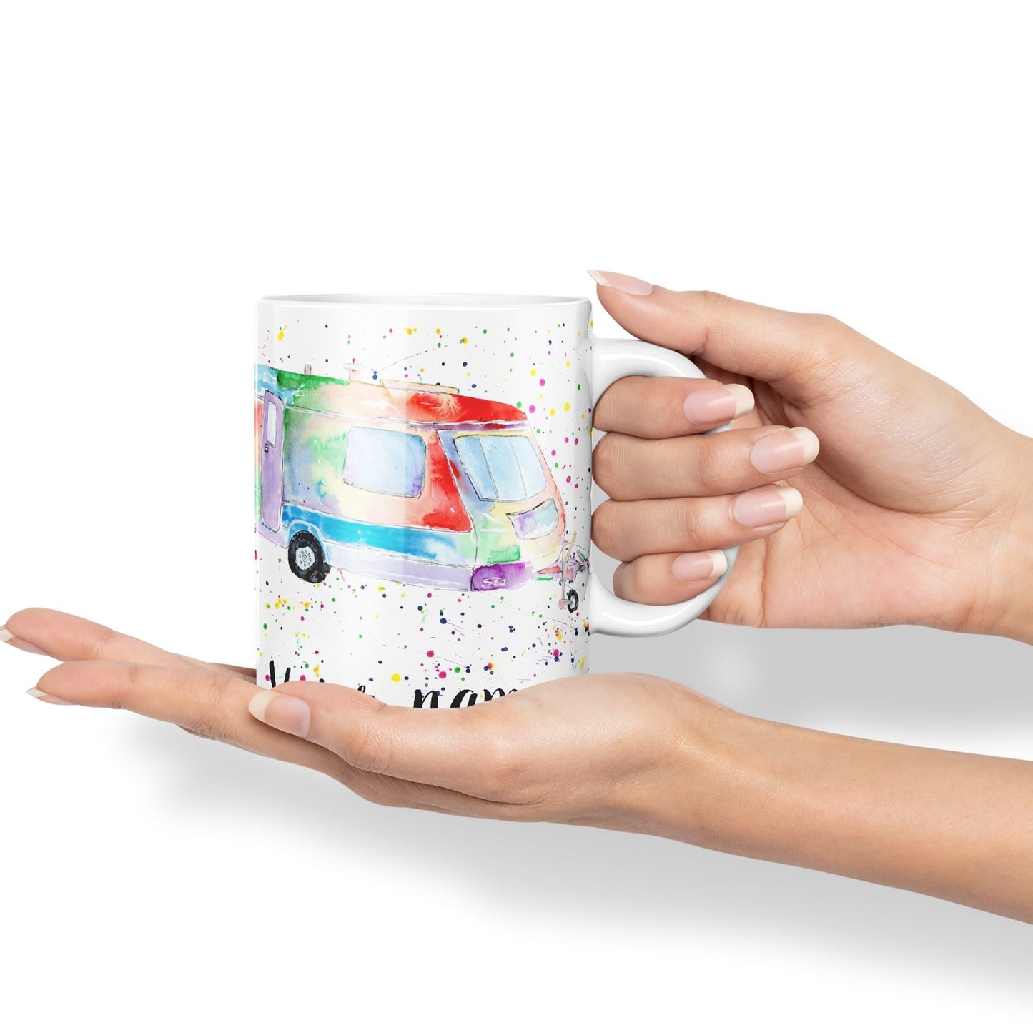 Vixar Personalised with Your Text Tourer Caravan Holiday Home Art Coloured Ceramic Mug Cup Gift 330ml 11oz Custom Work Office Tea Coffee