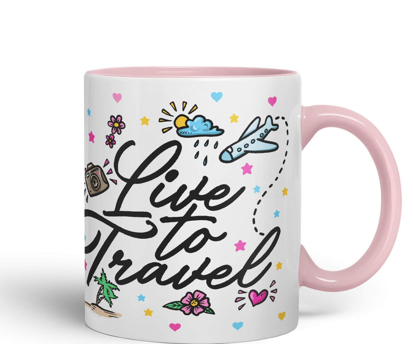 Vixar I Love Travel Live to Travel Coloured Ceramic Mug Cup Gift 330ml 11oz Work Office Tea Coffee Gift Traveler