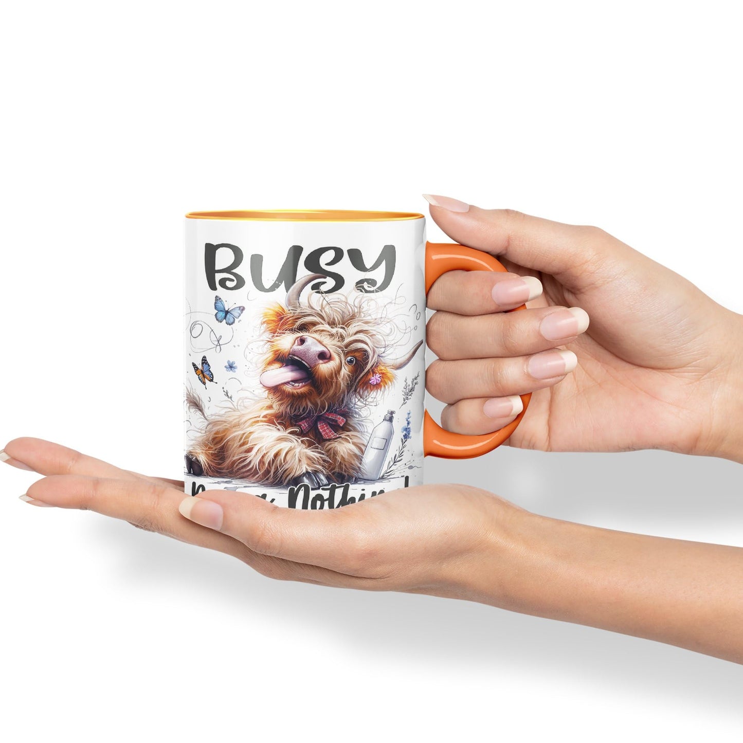Busy Doing Nothing Scottish Highland Cow Joke sarkasm Sarcastic Ceramic Coloured Mug Cup for Tea Coffee Hot Brew 330ml 11Oz Gift