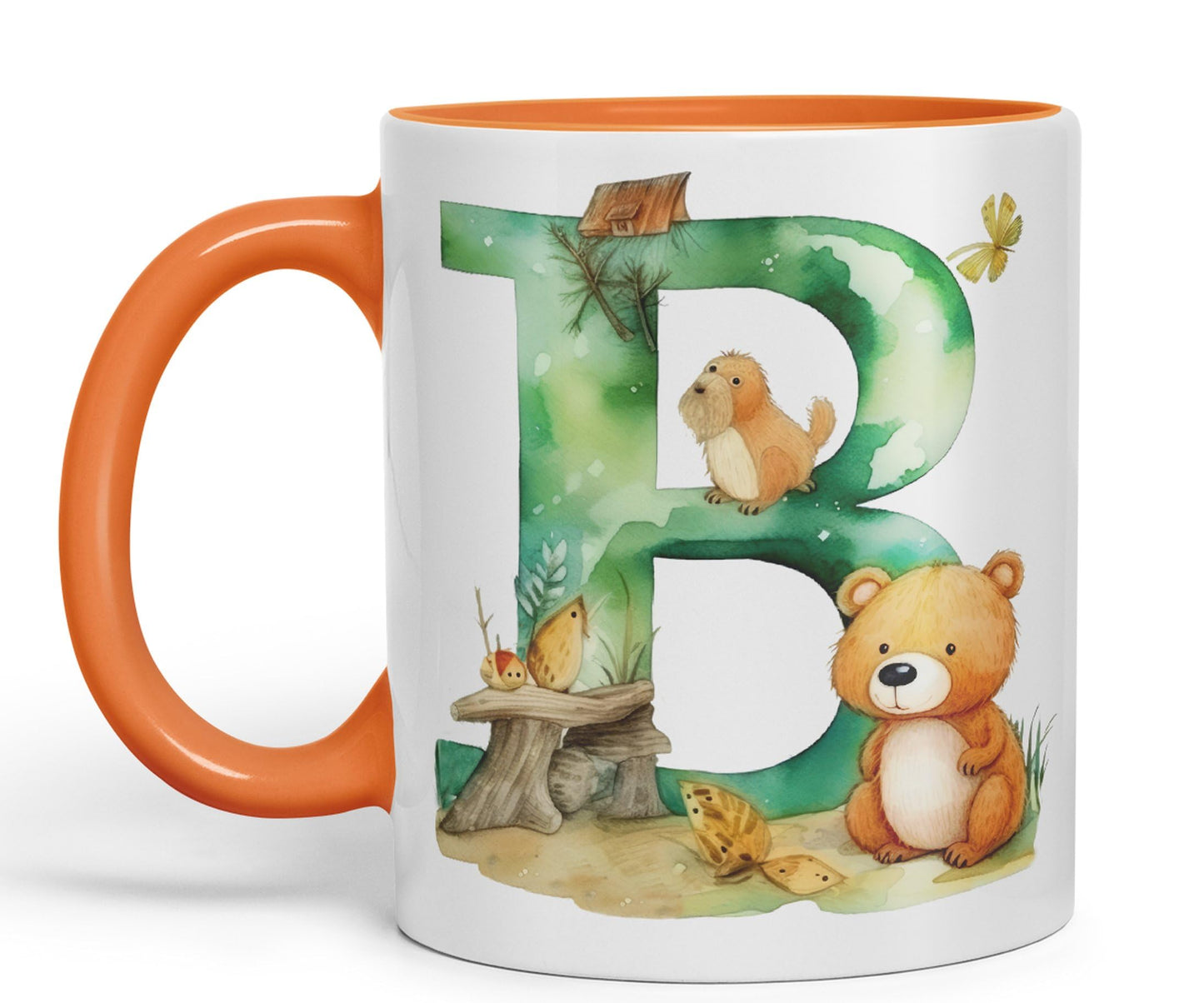 Letter B mug, Animals Alphabet Letter B Monogram animal for kids Ceramic Coloured Mug Cup for Tea Coffee Hot brew 330ml 11Oz Gift