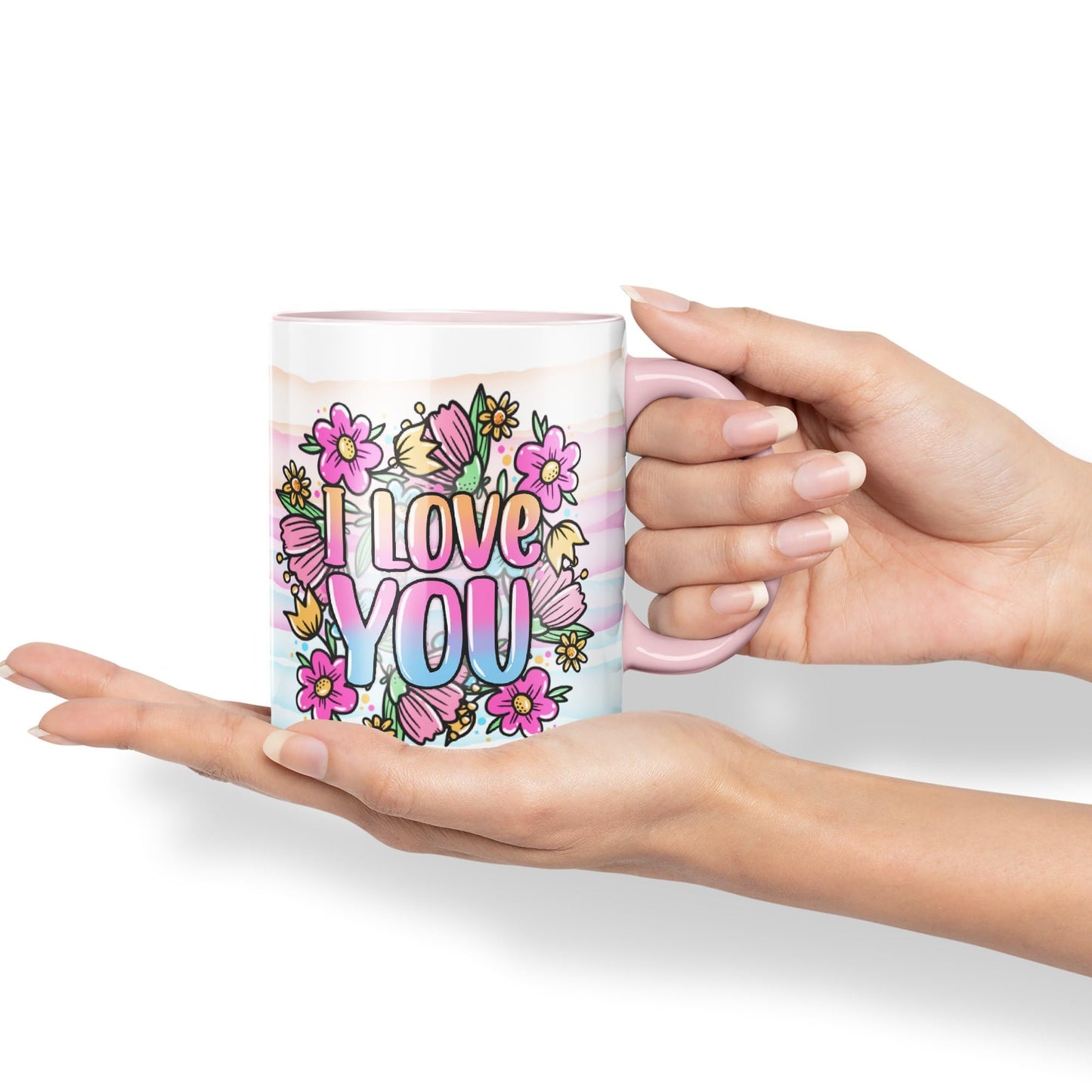 Vixar I Love You Flowers Coloured Ceramic Mug Cup Gift 330ml 11oz Work Office Tea Coffee Valentines