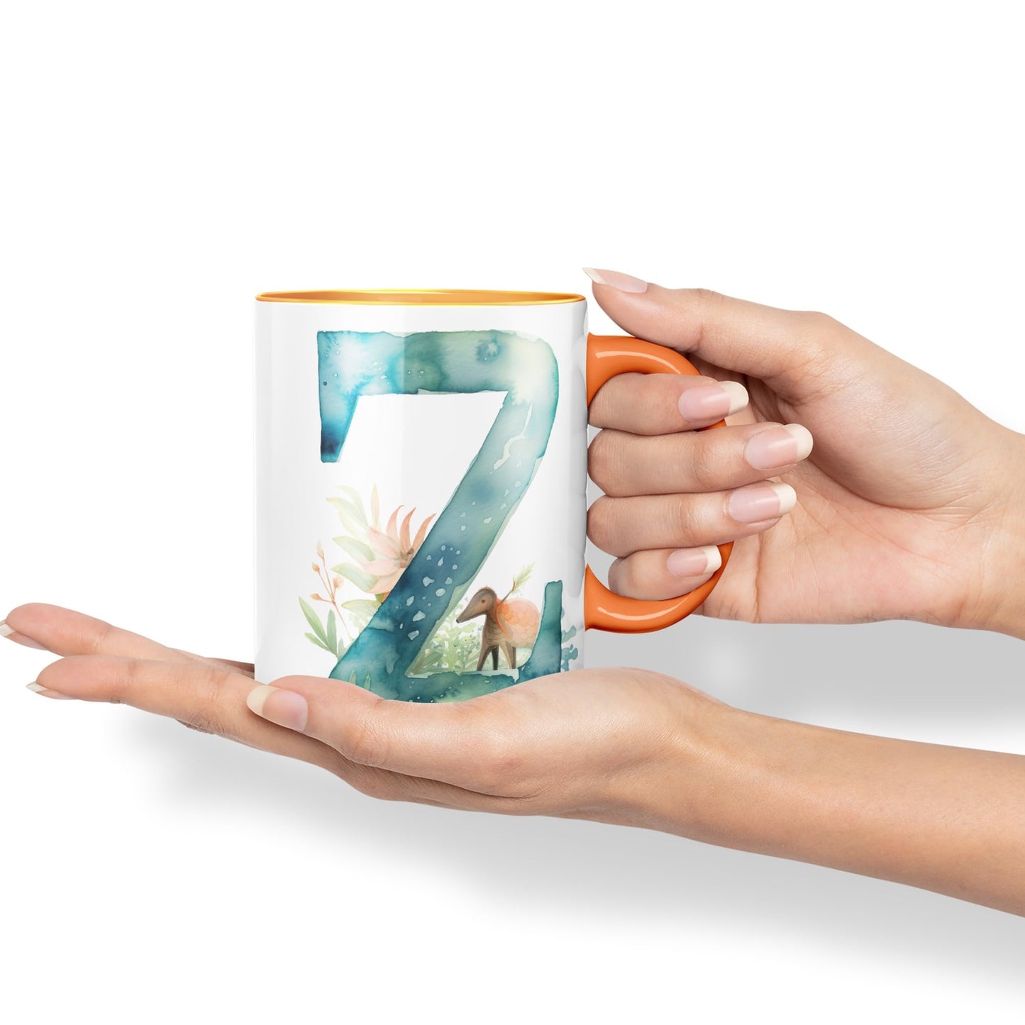 Letter Z mug, Animals Alphabet Letter Z Monogram animal for kids Ceramic Coloured Mug Cup for Tea Coffee Hot brew 330ml 11Oz Gift