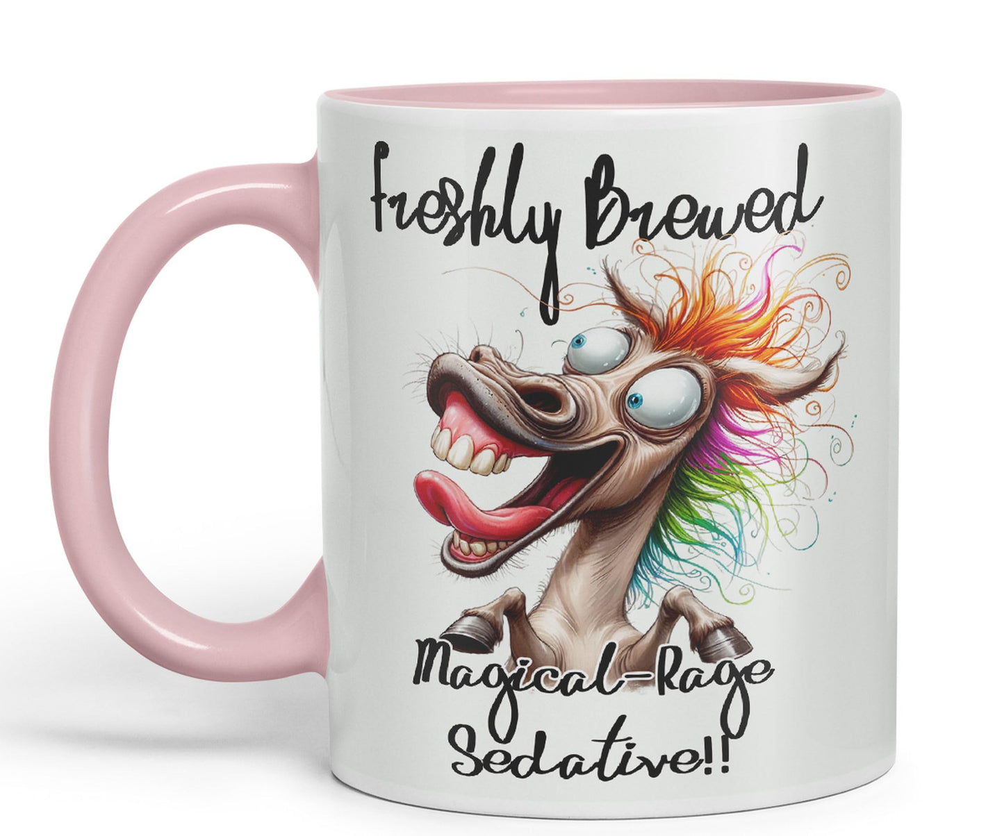 Fresh Brewed, Magical-Rage Sedalive!! Horse Joke sarkasm Sarcastic Ceramic Coloured Mug Cup for Tea Coffee Hot Brew 330ml 11Oz Gift