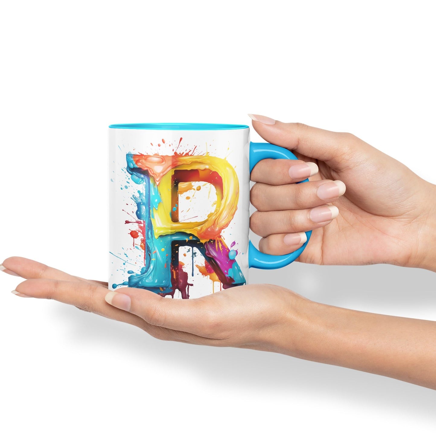 Letter R mug, Alphabet Letter R Monogram watercolour Ceramic Coloured Mug Cup for Tea Coffee Hot brew 330ml 11Oz Gift