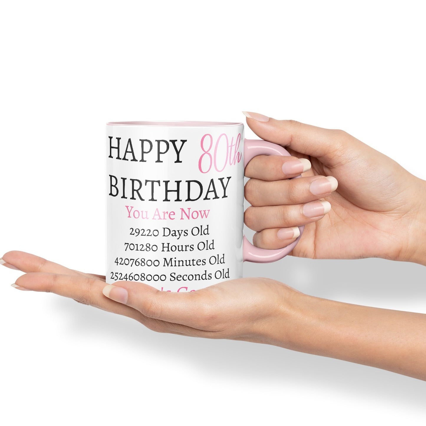 Vixar But Who's Counting Happy 80th Birthday Ceramic Coloured Mug Cup Gift Days Hours Minutes (Pink)