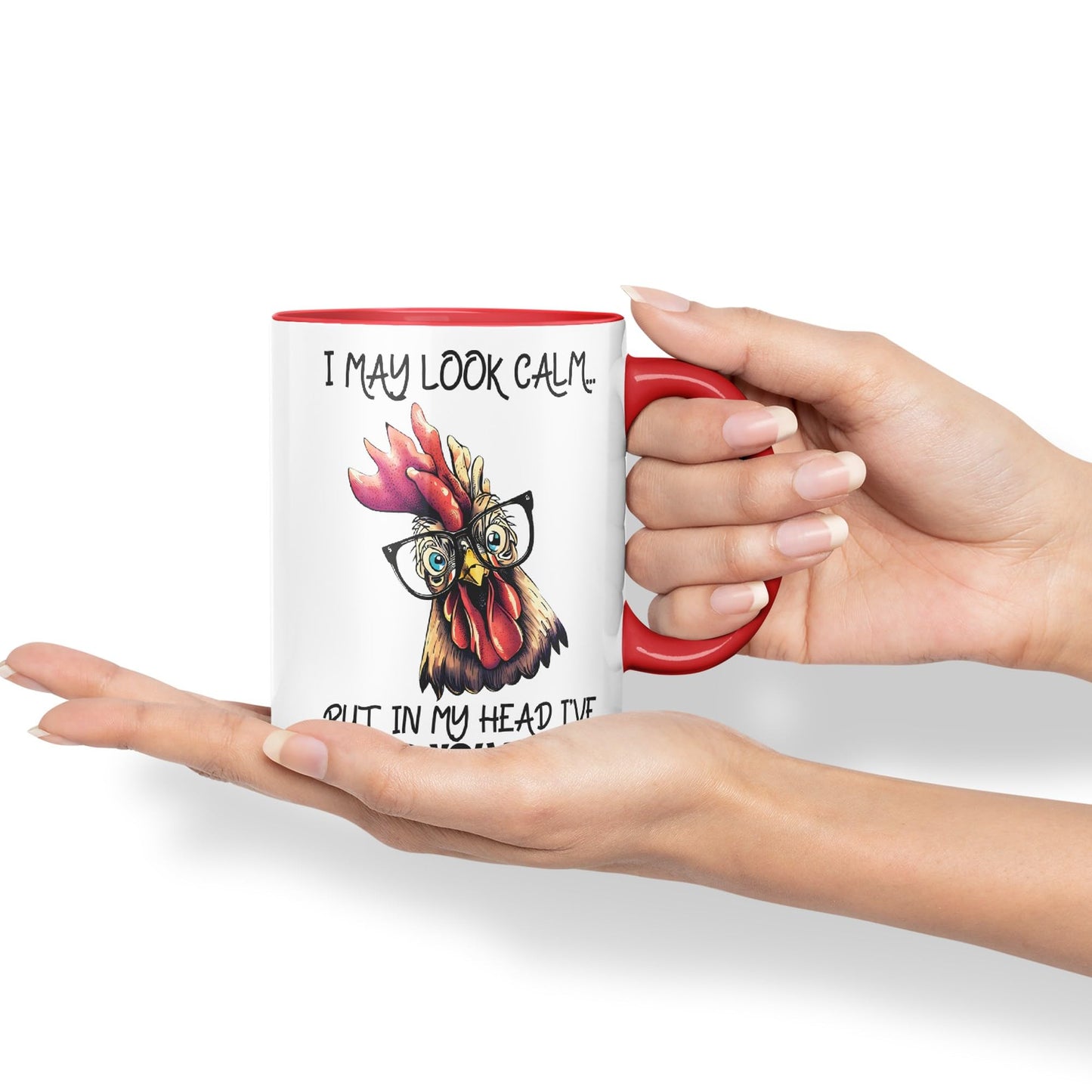 Vixar I May Look Calm.. Chickens Sarcastic Joke Ceramic Coloured Mug Cup for Tea Coffee Hot Brew 330ml 11oz