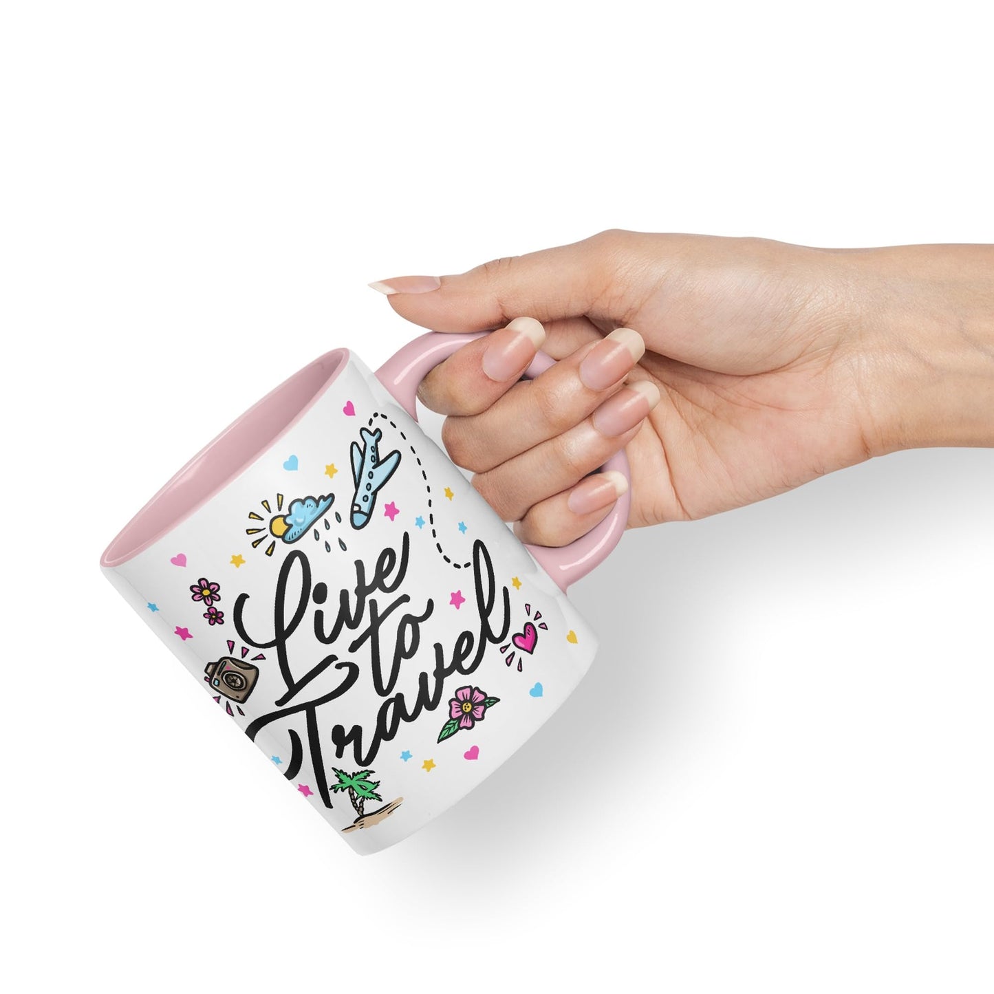 Vixar I Love Travel Live to Travel Coloured Ceramic Mug Cup Gift 330ml 11oz Work Office Tea Coffee Gift Traveler