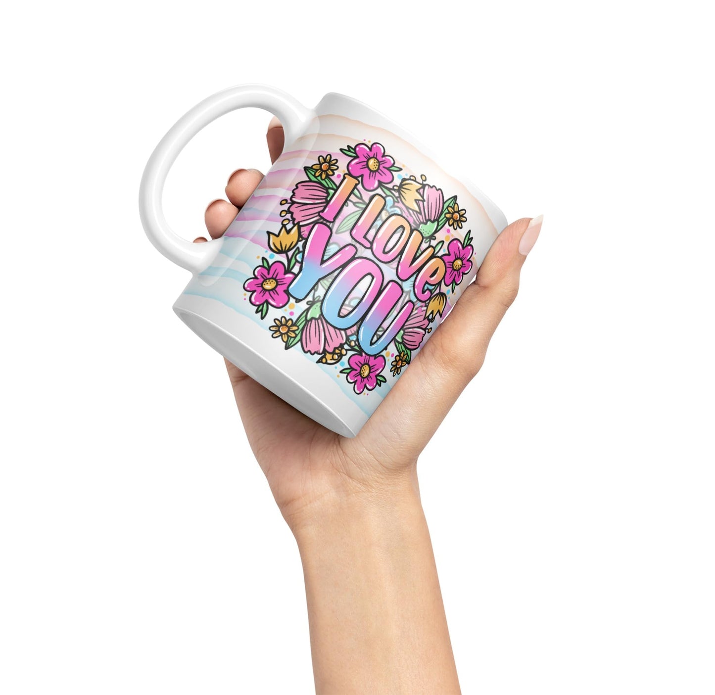 Vixar I Love You Flowers Coloured Ceramic Mug Cup Gift 330ml 11oz Work Office Tea Coffee Valentines