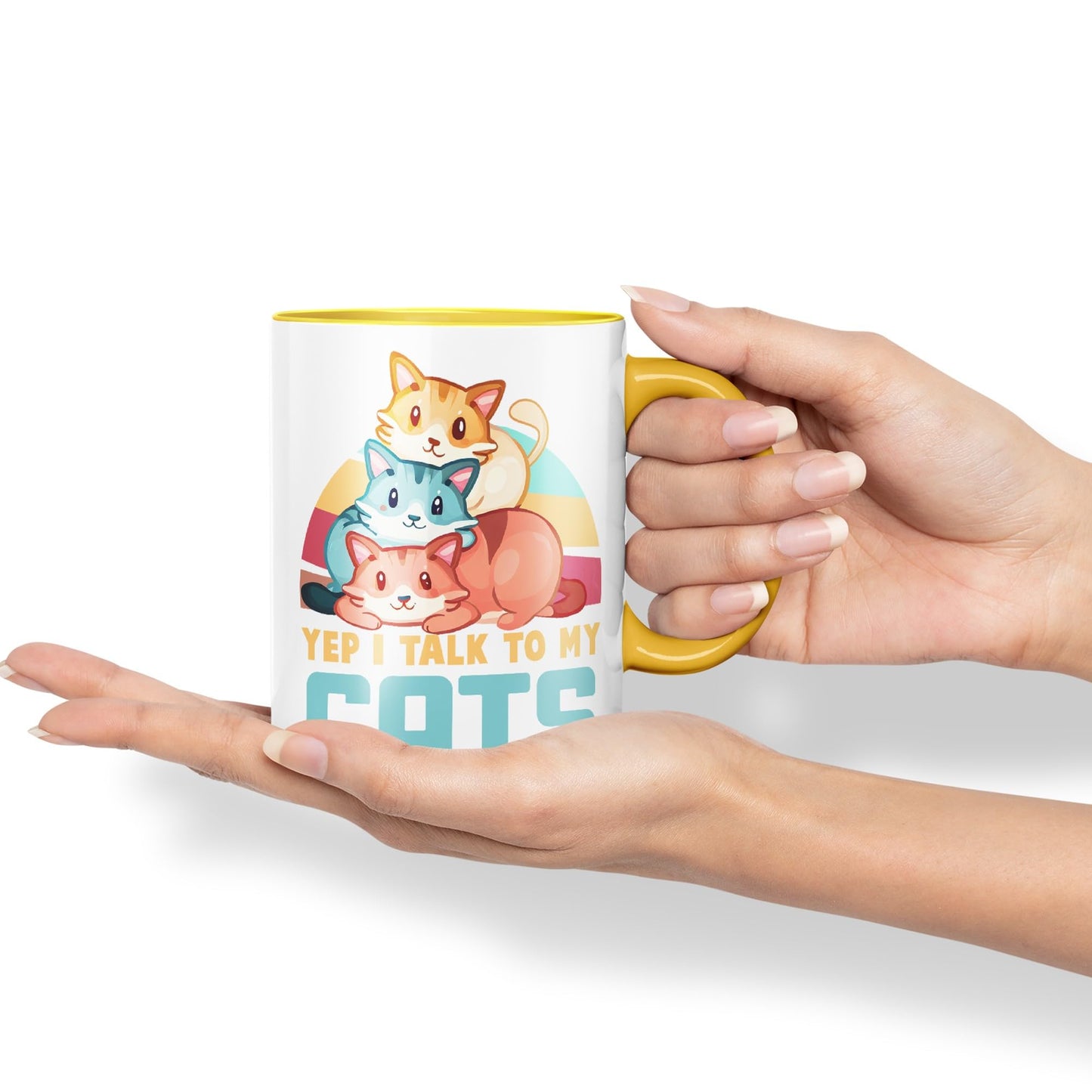 Yep I Talk to My Cats cat Sarcastic Joke Ceramic Coloured Mug Cup for Tea Coffee Hot Brew 330ml 11Oz