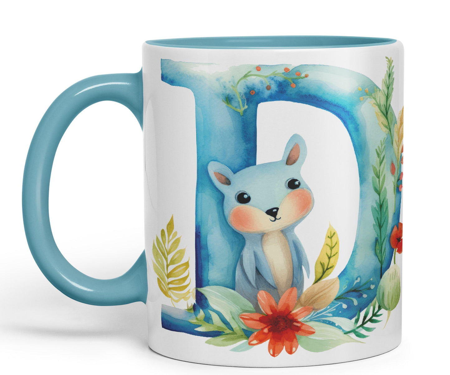 Letter D mug, Animals Alphabet Letter D Monogram animal for kids Ceramic Coloured Mug Cup for Tea Coffee Hot brew 330ml 11Oz Gift
