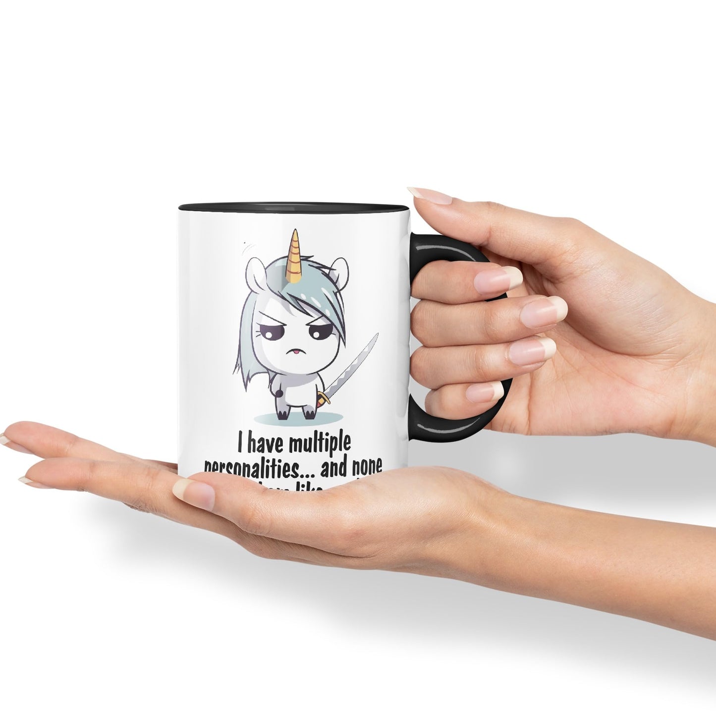 I Have Multiple personalities.. and None of Them Like You, Unicorn Sarcastic Joke Ceramic Coloured Mug Cup for Tea Coffee Hot Brew 330ml 11 Oz