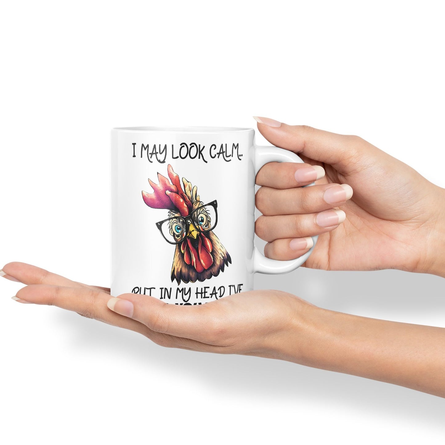 Vixar I May Look Calm.. Chickens Sarcastic Joke Ceramic Coloured Mug Cup for Tea Coffee Hot Brew 330ml 11oz
