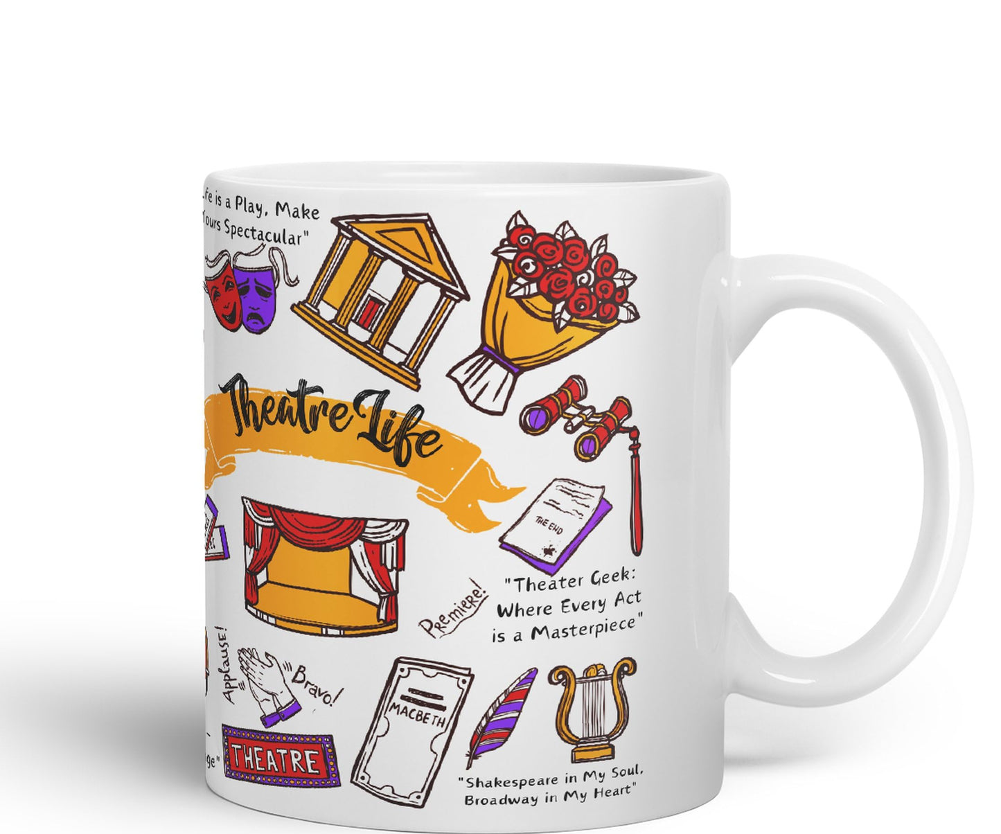 Thetre Life Theater Drama Llama Brodway Stage Joke sarkasm Sarcastic Ceramic Coloured Mug Cup for Tea Coffee Hot Brew 330ml 11Oz Gift