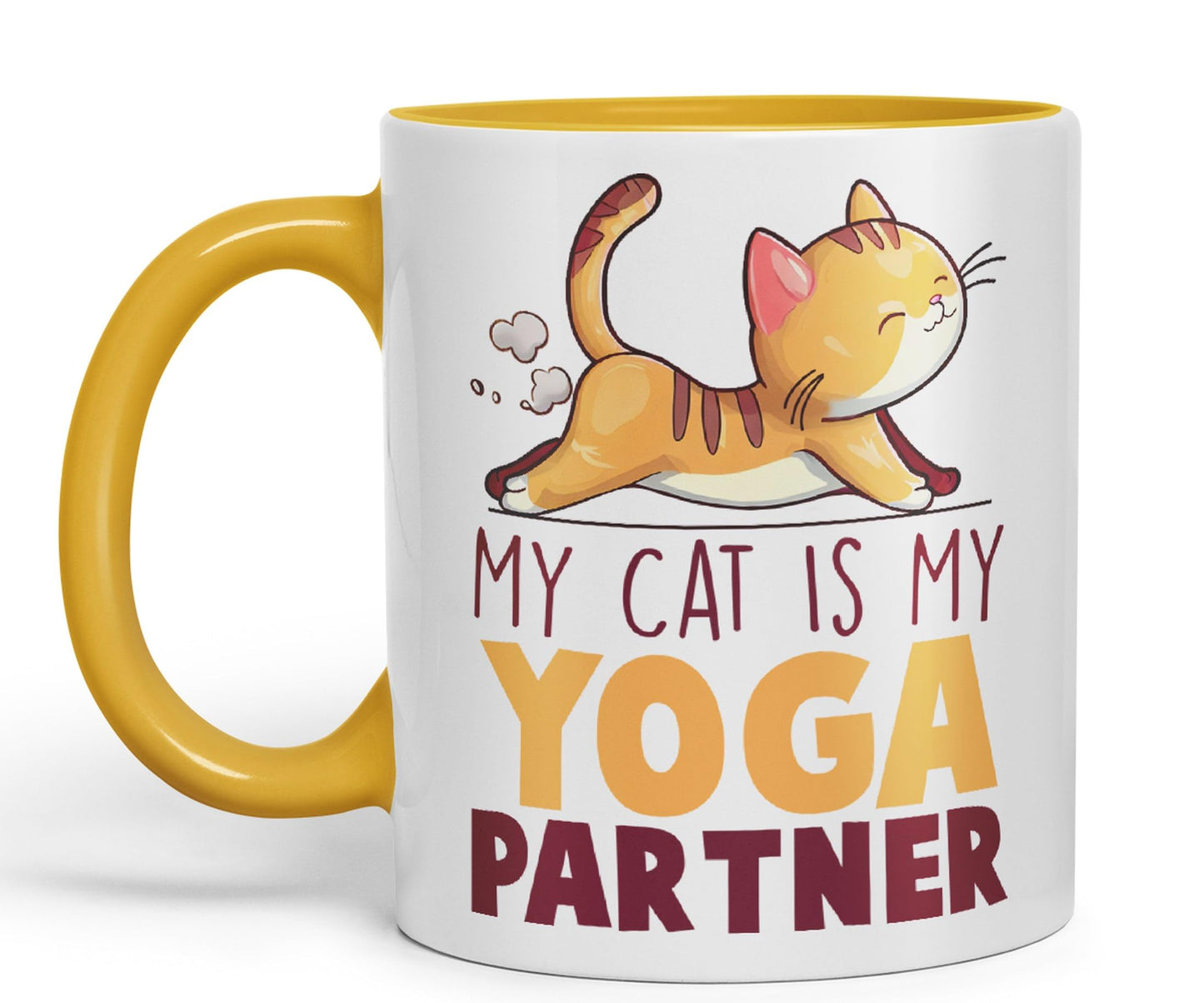 My cat is My Yoga Partner, cat Sarcastic Joke Ceramic Coloured Mug Cup for Tea Coffee Hot Brew 330ml 11Oz