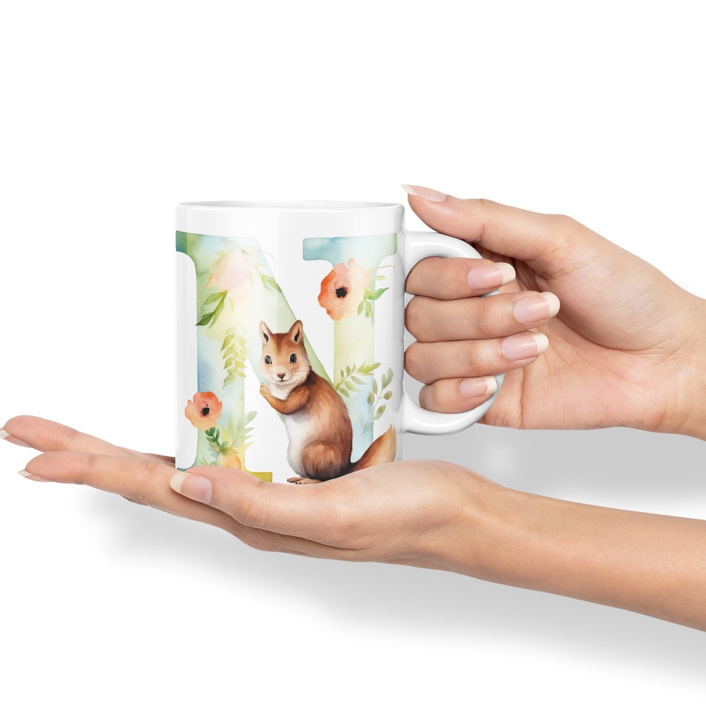 Letter N mug, Animals Alphabet Letter N Monogram animal for kids Ceramic Coloured Mug Cup for Tea Coffee Hot brew 330ml 11Oz Gift