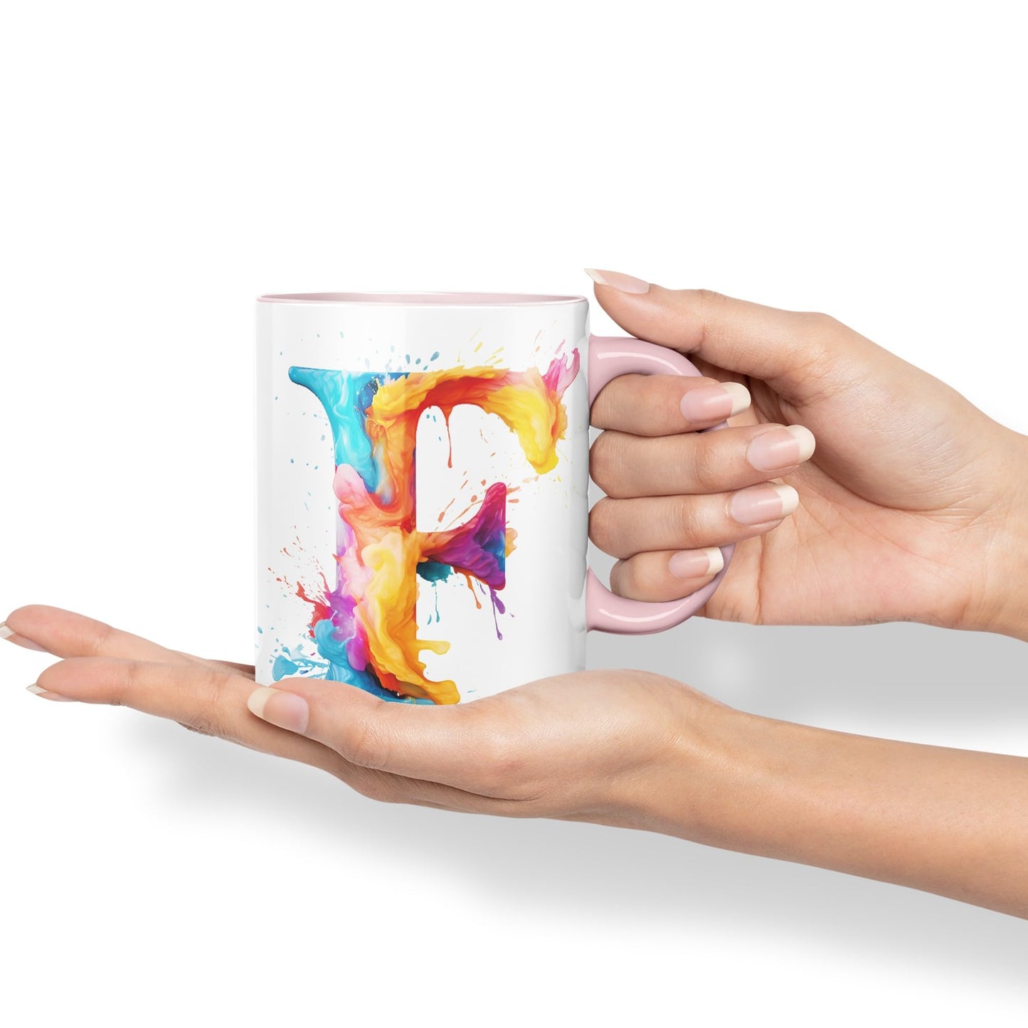 Letter F mug, Alphabet Letter F Monogram watercolour Ceramic Coloured Mug Cup for Tea Coffee Hot brew 330ml 11Oz Gift