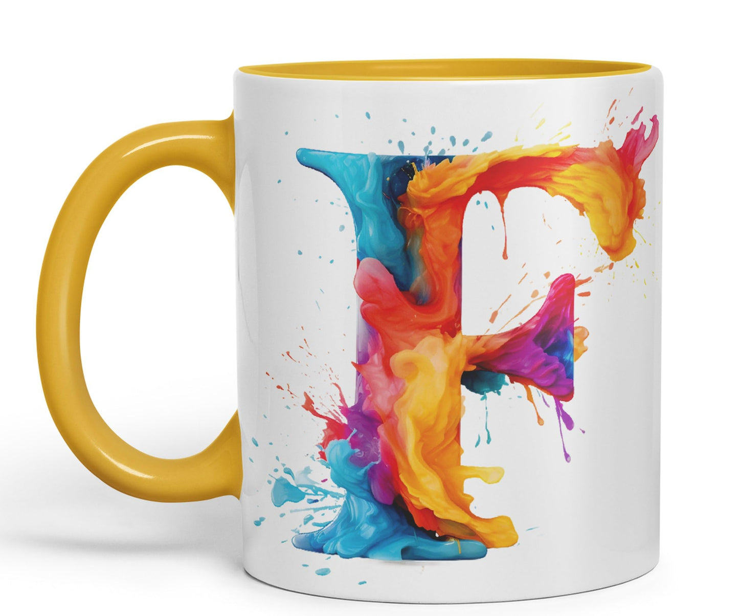 Letter F mug, Alphabet Letter F Monogram watercolour Ceramic Coloured Mug Cup for Tea Coffee Hot brew 330ml 11Oz Gift