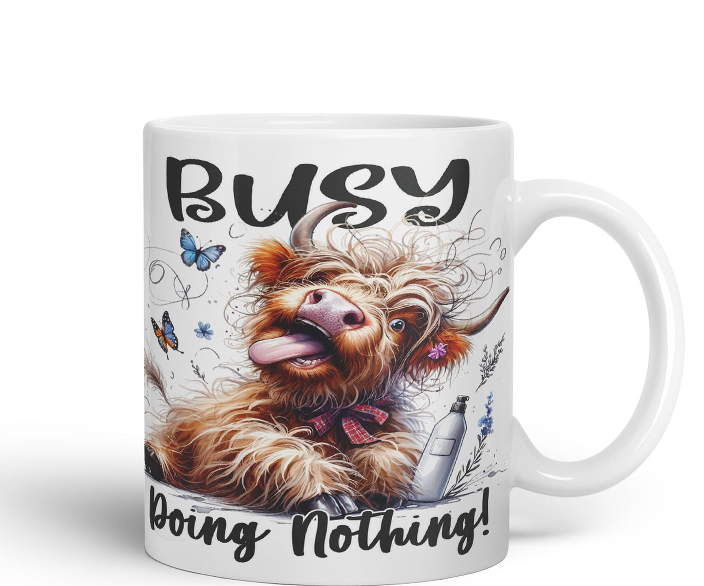 Busy Doing Nothing Scottish Highland Cow Joke sarkasm Sarcastic Ceramic Coloured Mug Cup for Tea Coffee Hot Brew 330ml 11Oz Gift