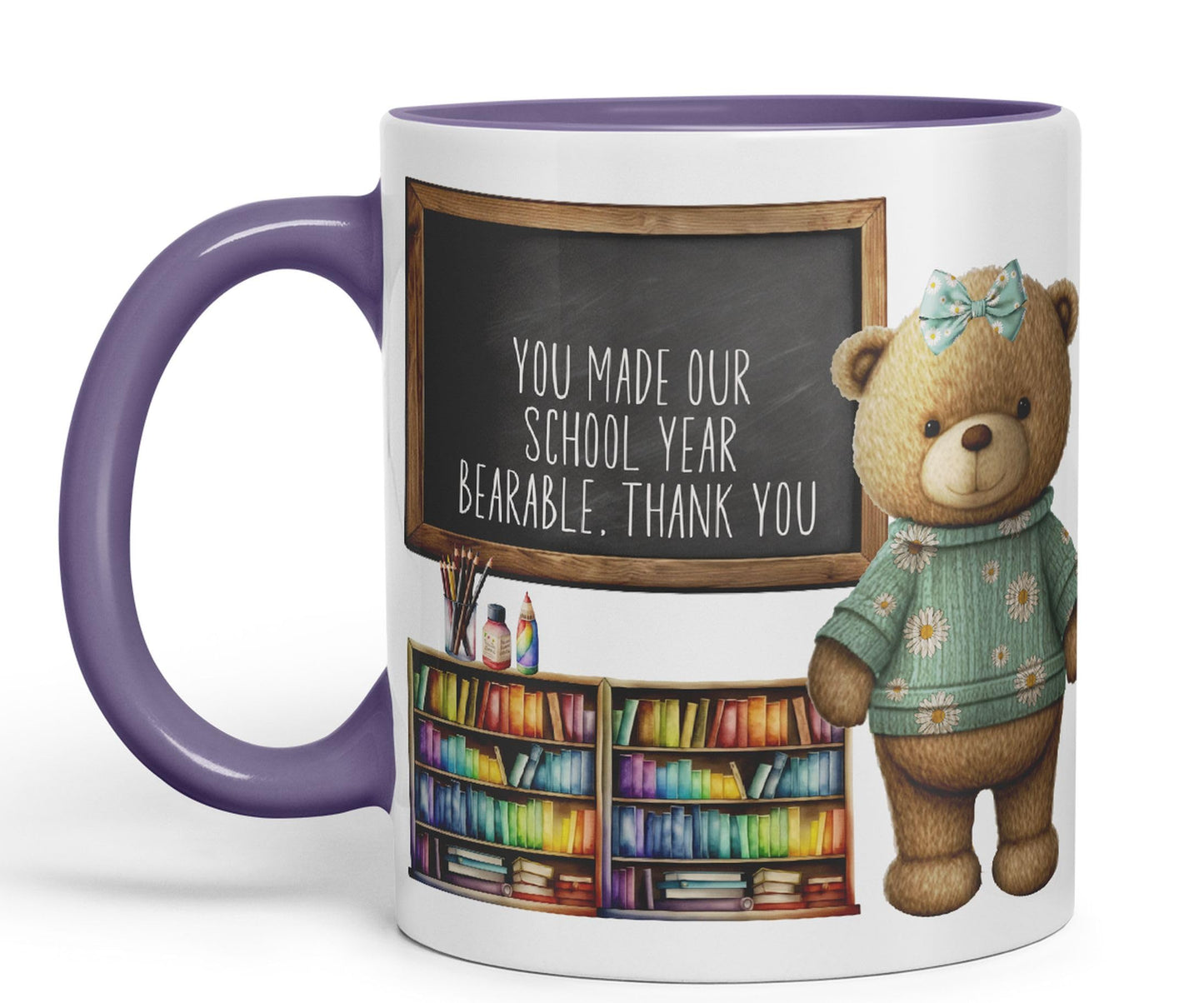 Vixar Teddy Bear Mrs Teacher Gift Women Ceramic Mug Coloured Mug Cup Gift end of School Tea Coffee