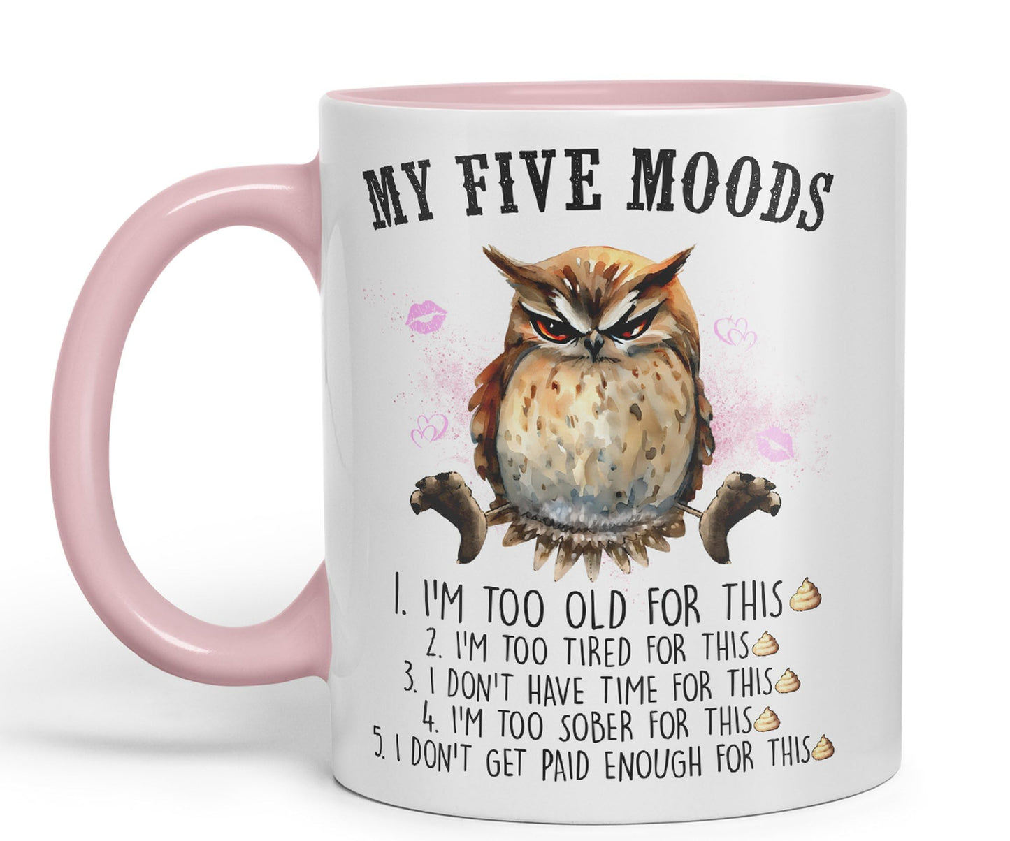 My Five Moods owl Sarcastic Joke Ceramic Coloured Mug Cup for Tea Coffee Hot Brew 330ml 11Oz