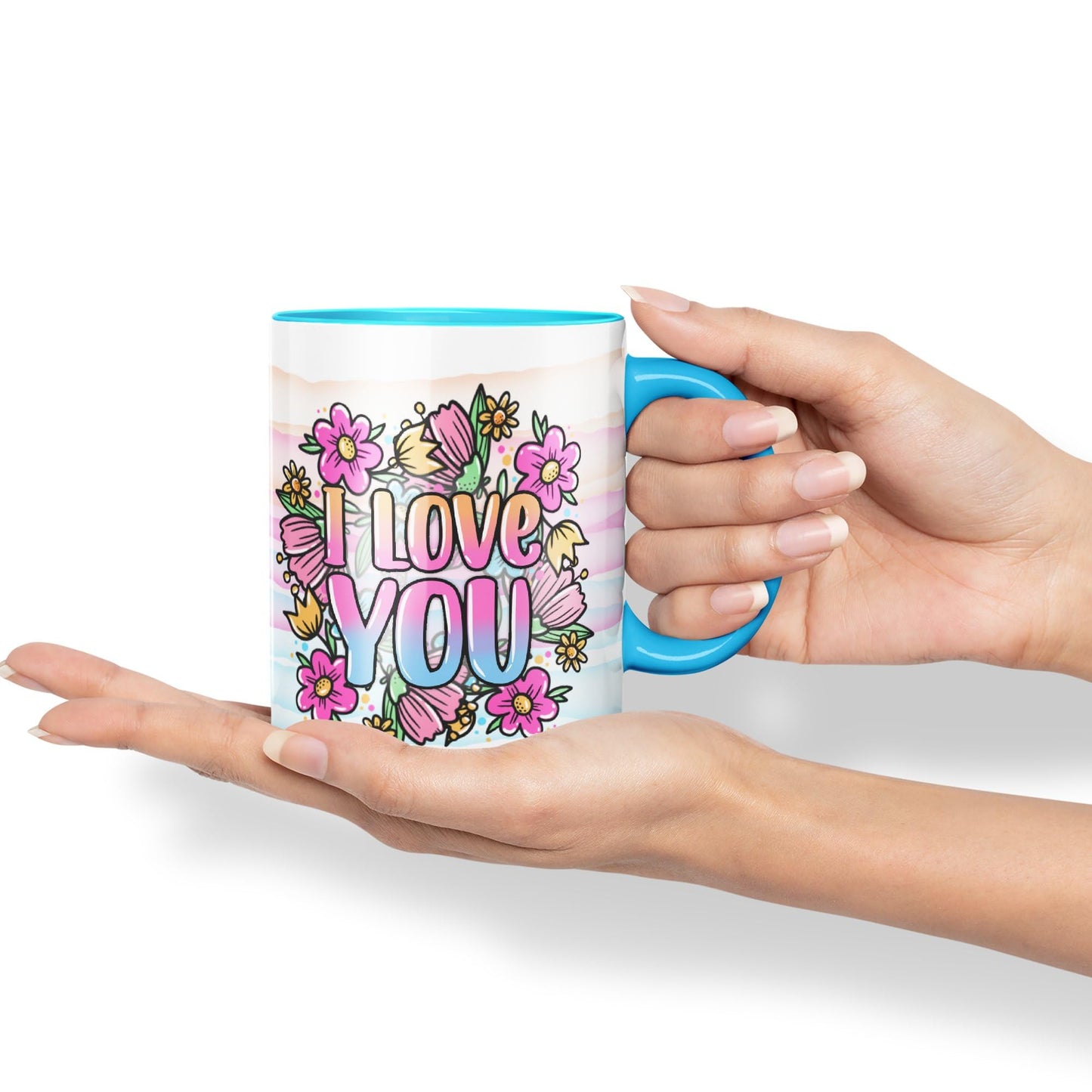 Vixar I Love You Flowers Coloured Ceramic Mug Cup Gift 330ml 11oz Work Office Tea Coffee Valentines