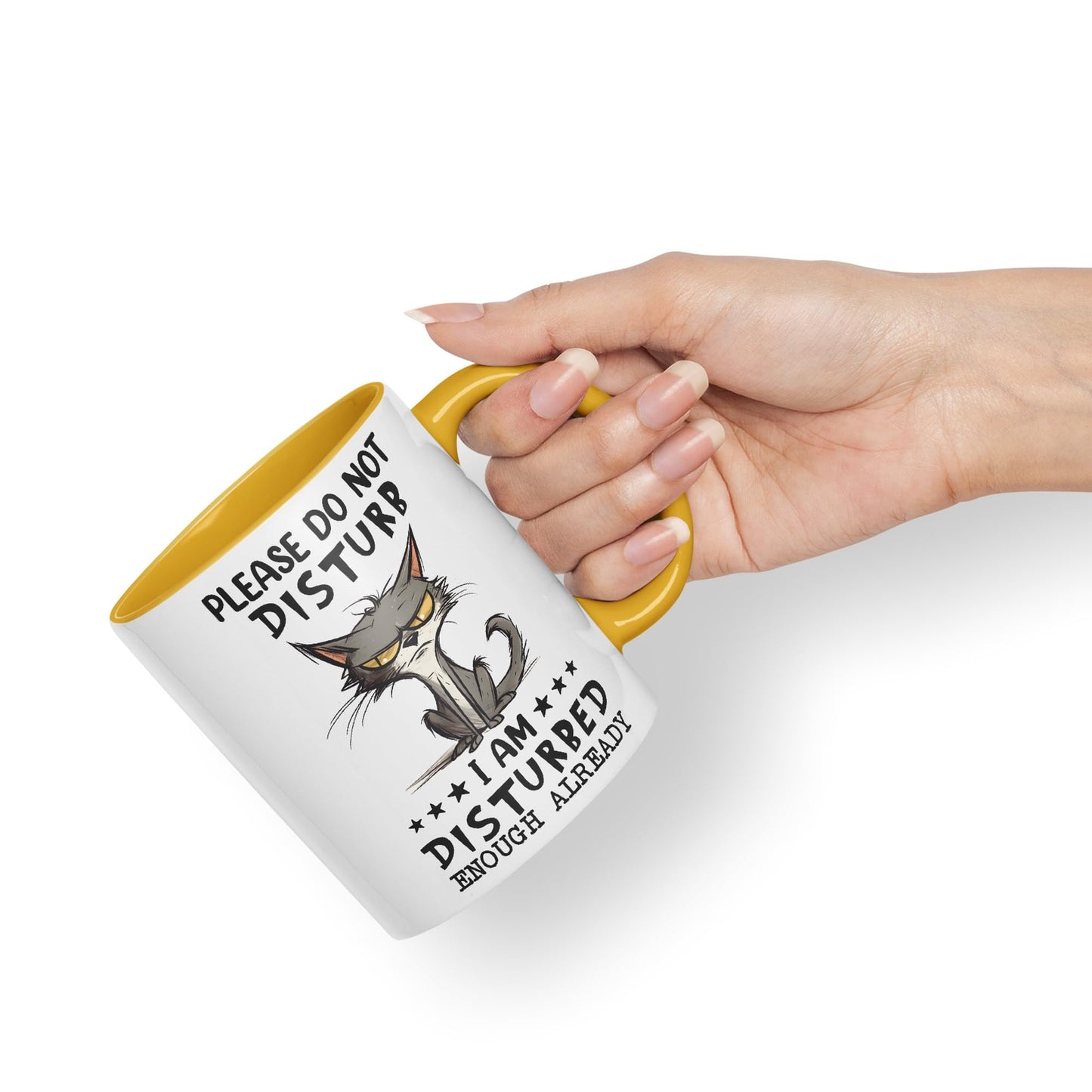 Please Do Not Disturb, I am Disturbed Enough Already Cat Joke Ceramic Coloured Mug Cup for Tea Coffee Hot Brew 330ml 11Oz