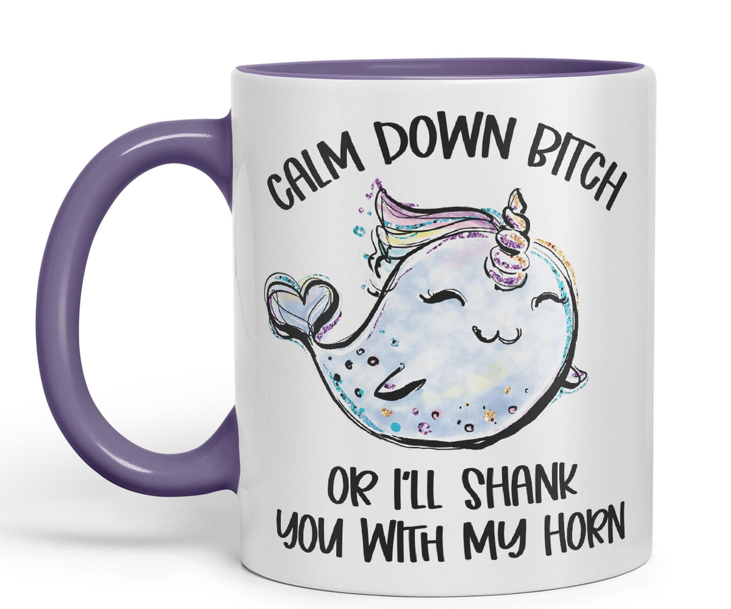 Vixar Unicorn Calm Down B... or I'll Shank You with My Horn Ceramic Coloured Mug Cup Gift Tea Coffee Christmas Office Home Sarcastic Joke