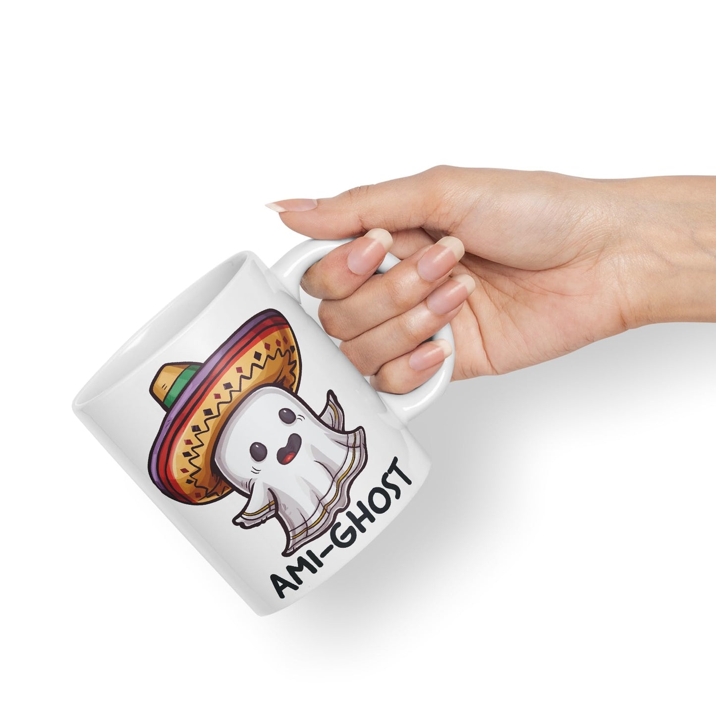 Ami-Ghost, Mexican hat Ghost Joke sarkasm Sarcastic Ceramic Coloured Mug Cup for Tea Coffee Hot Brew 330ml 11Oz Gift