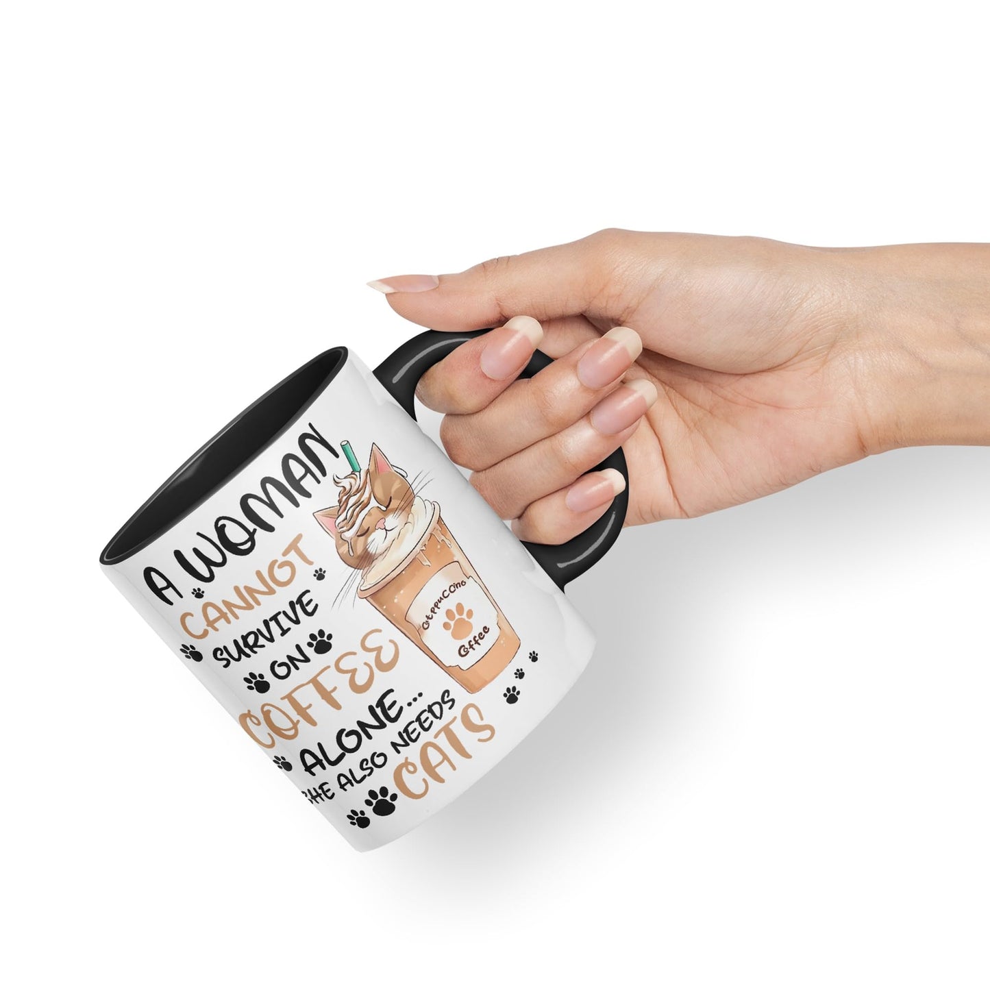 Vixar A Woman Cannot Survive on Coffee Cats Sarcastic Joke Ceramic Coloured Mug Cup for Tea Coffee Hot Brew 330ml 11Oz