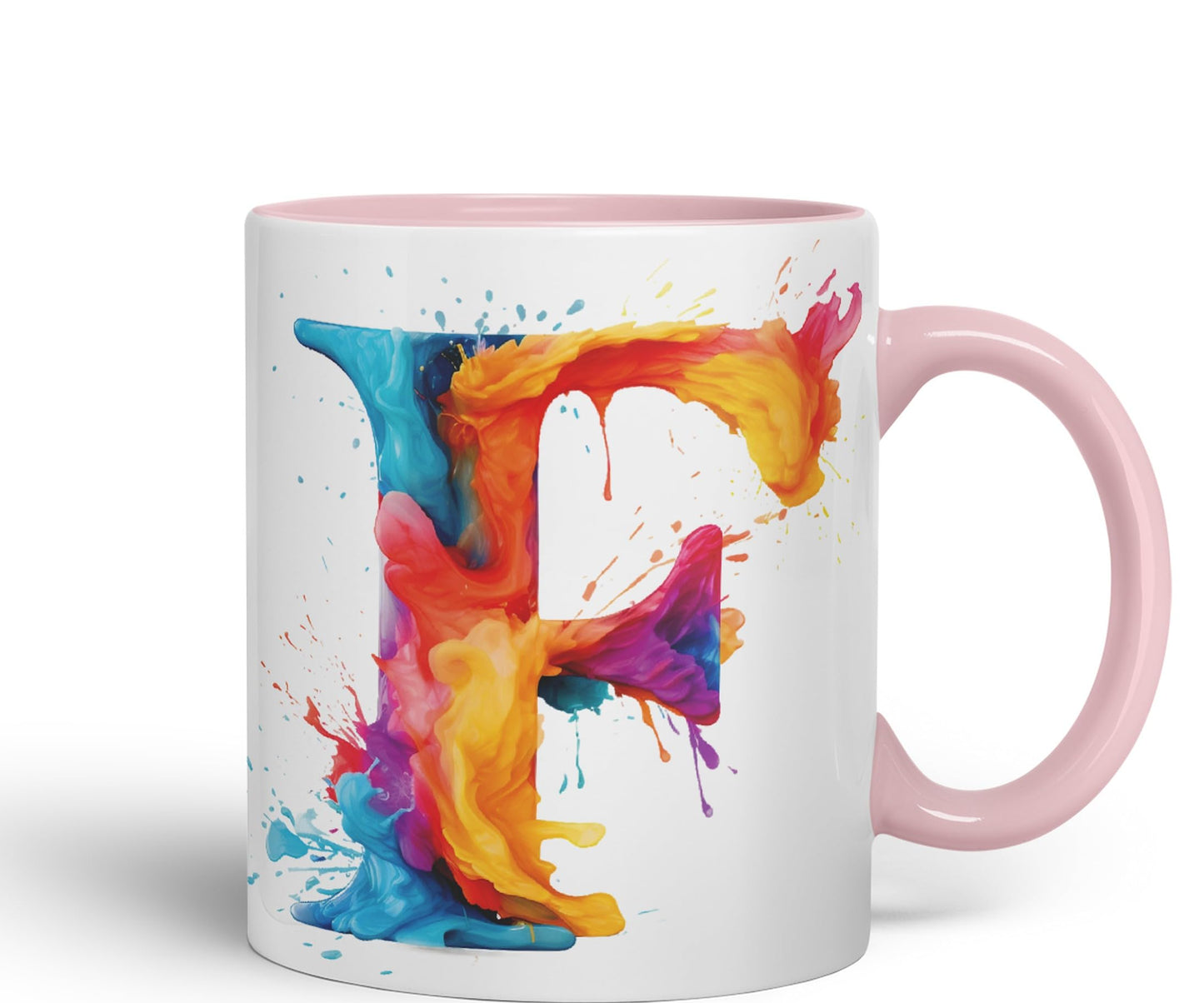 Letter F mug, Alphabet Letter F Monogram watercolour Ceramic Coloured Mug Cup for Tea Coffee Hot brew 330ml 11Oz Gift