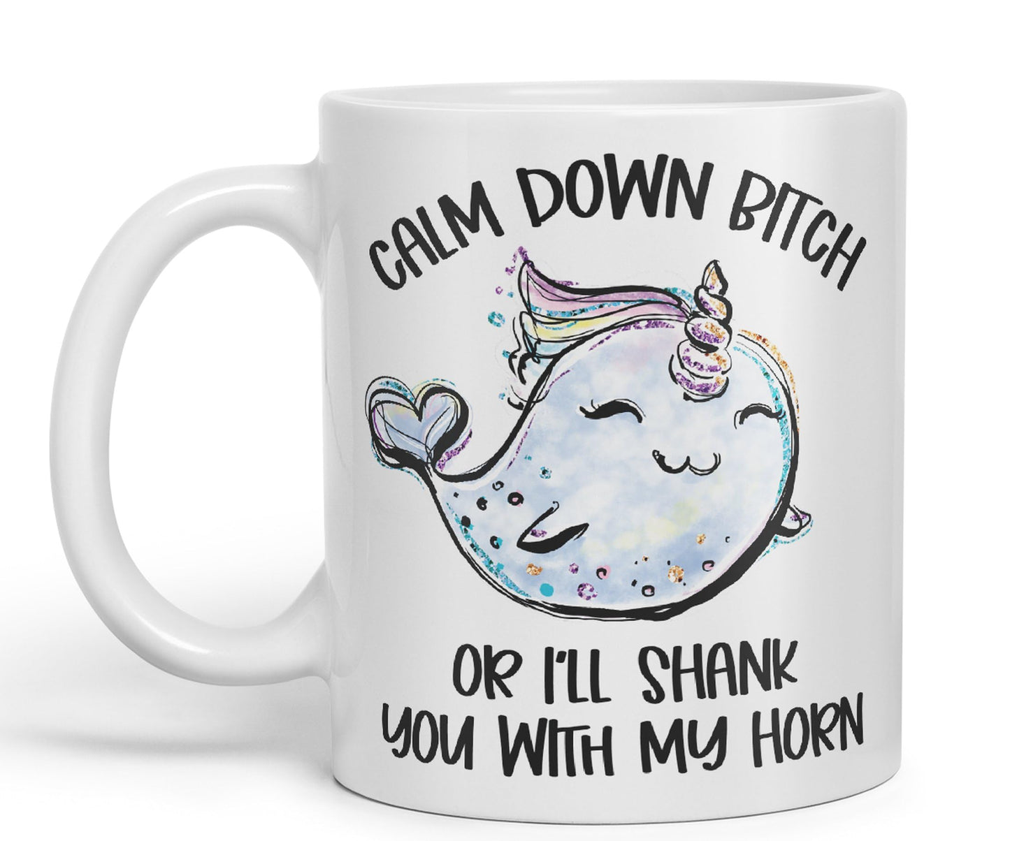 Vixar Unicorn Calm Down B... or I'll Shank You with My Horn Ceramic Coloured Mug Cup Gift Tea Coffee Christmas Office Home Sarcastic Joke