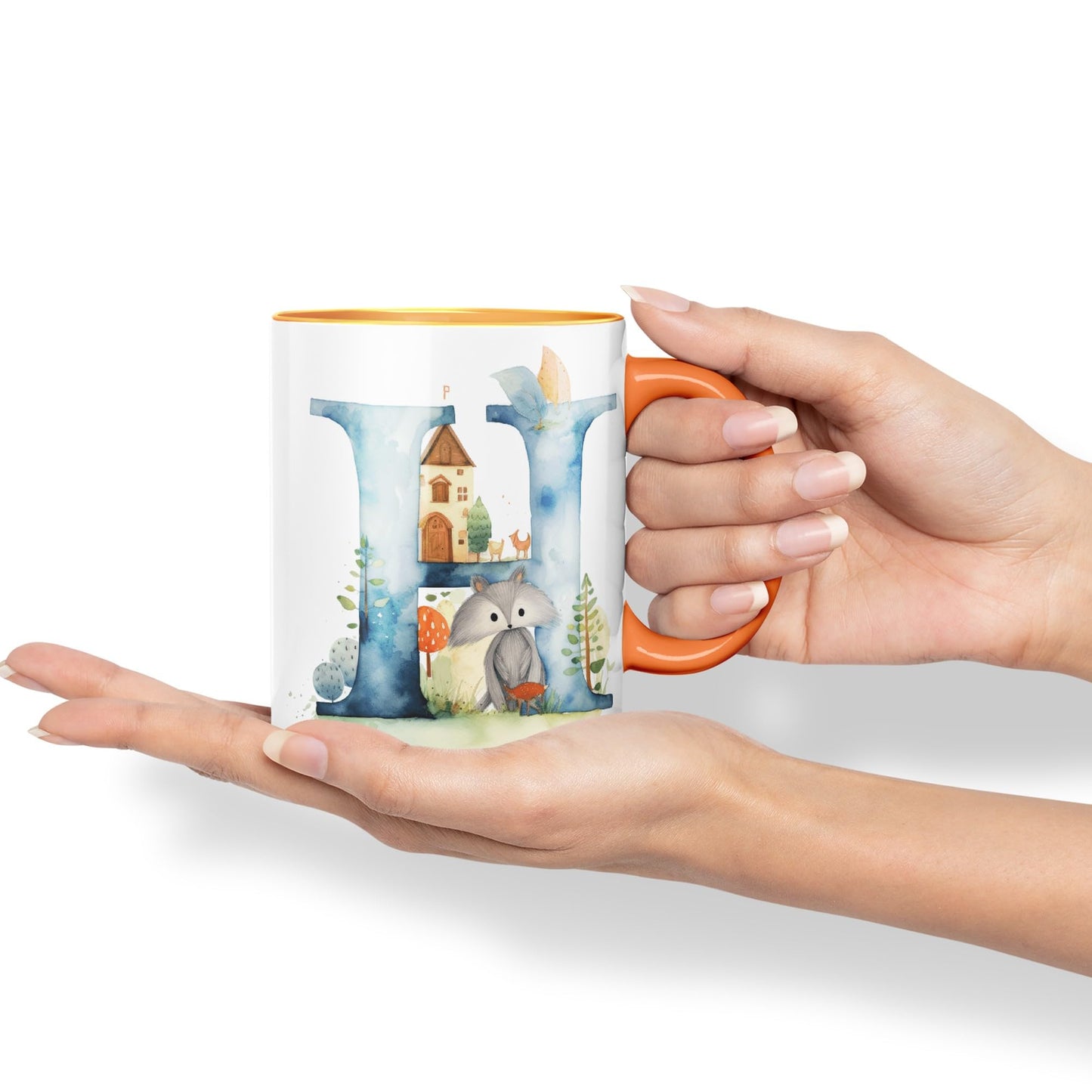 Letter H mug, Animals Alphabet Letter H Monogram animal for kids Ceramic Coloured Mug Cup for Tea Coffee Hot brew 330ml 11Oz Gift