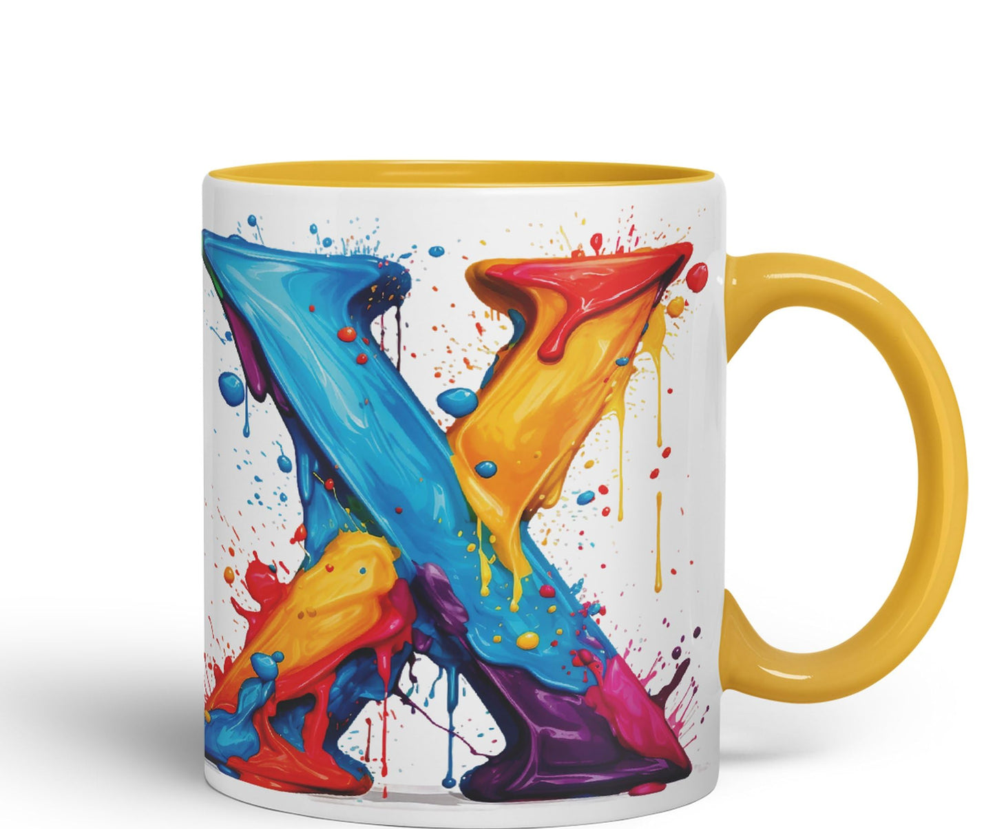 Letter X mug, Alphabet Letter X Monogram watercolour Ceramic Coloured Mug Cup for Tea Coffee Hot brew 330ml 11Oz Gift
