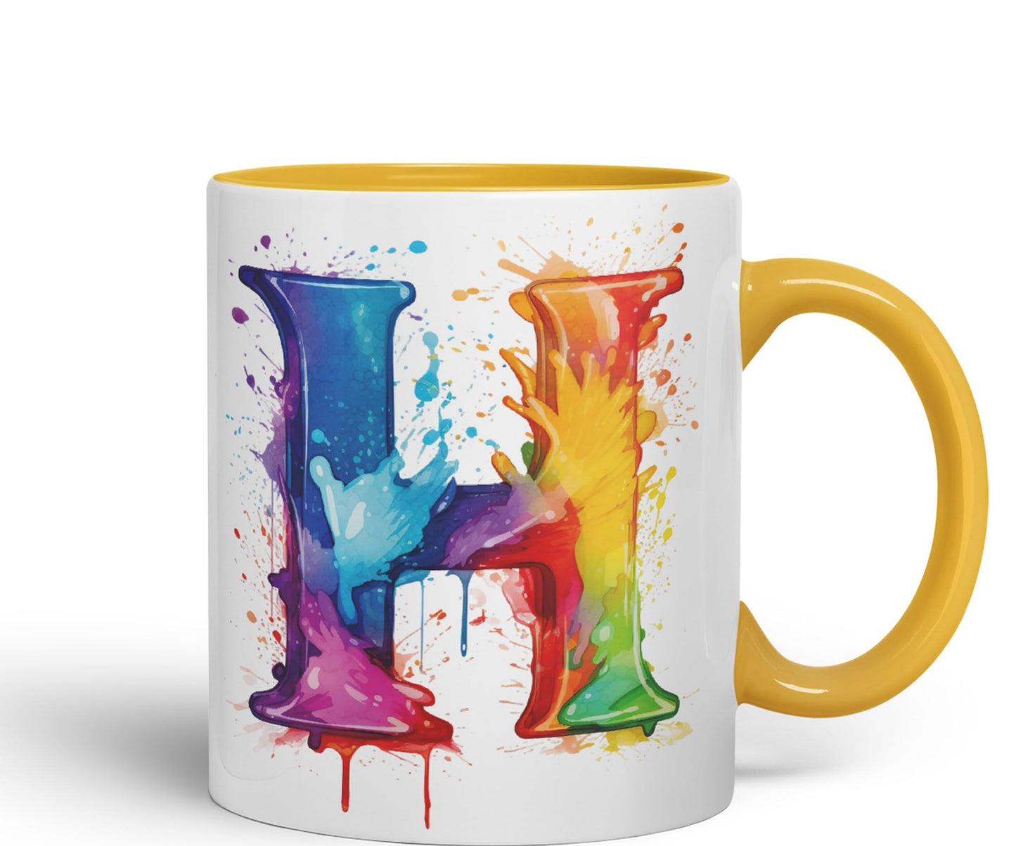 Letter H mug, Alphabet Letter H Monogram watercolour Ceramic Coloured Mug Cup for Tea Coffee Hot brew 330ml 11Oz Gift