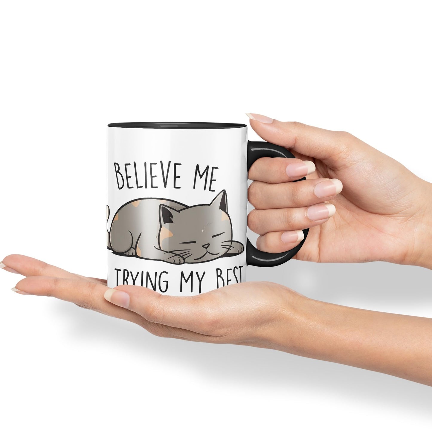 Vixar Belive Me I'm Trying My Best Cats Sarcastic Joke Ceramic Coloured Mug Cup for Tea Coffee Hot Brew 330ml 11oz