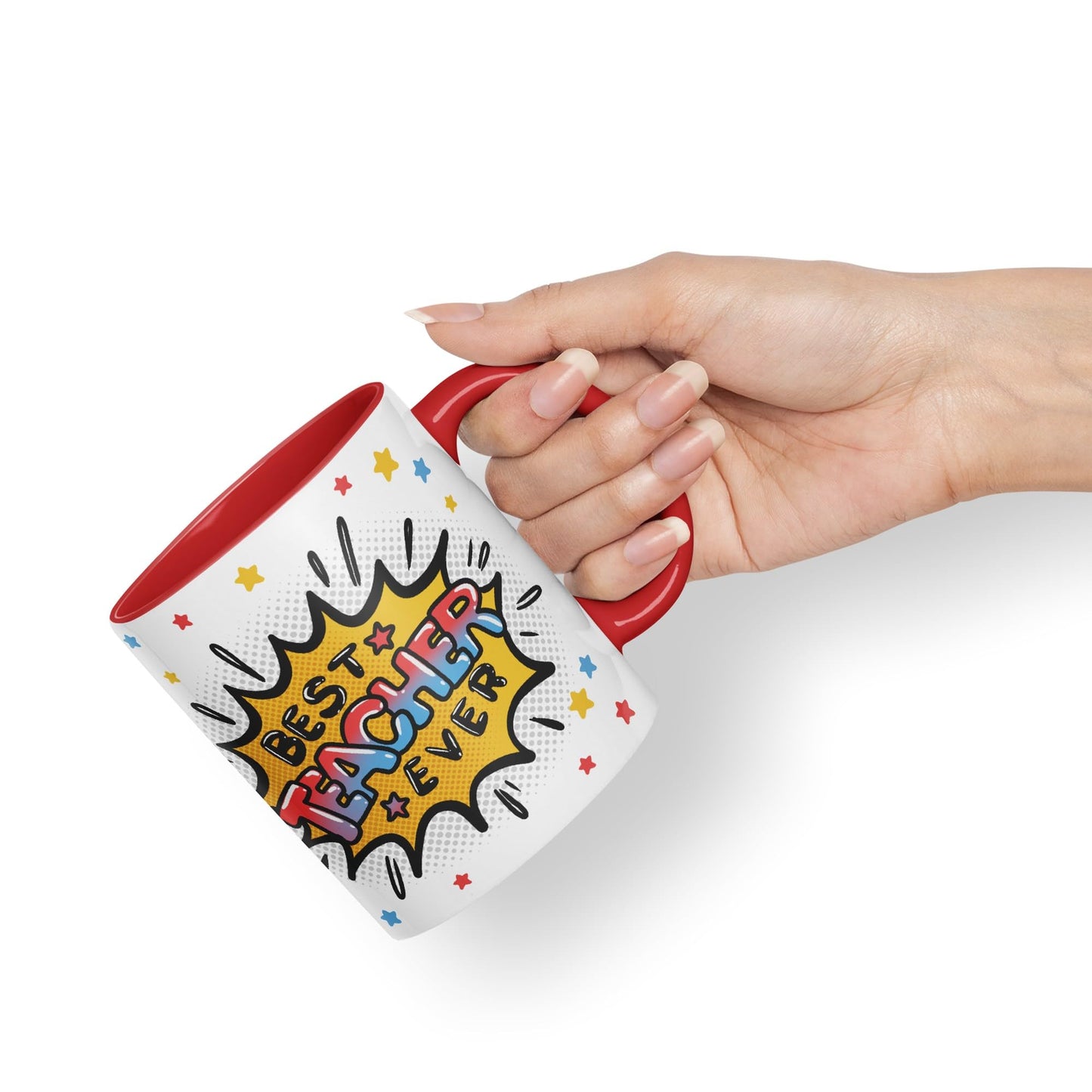Vixar Best Teacher Ever, Ceramic 330 ml 11oz Coloured Mug Cup, Teacher Gift from Kids, School Gift, end of Year for Coffee Tea (T3)