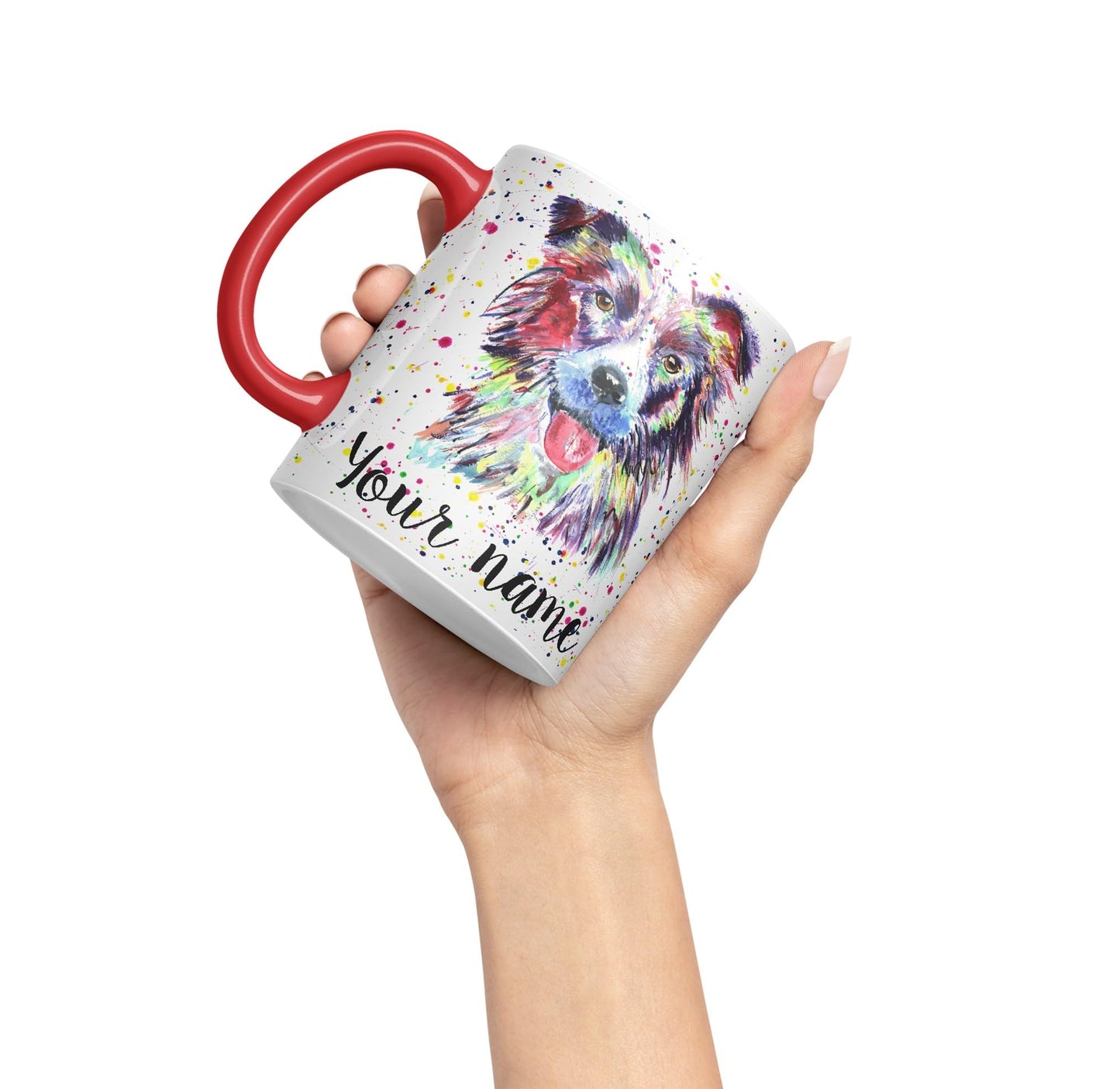 Vixar Personalised with Your Text Border Collie Dog Pet Animal Watercolour Art Coloured Ceramic Mug Cup Gift 330ml 11oz Custom Work Office Tea Coffee