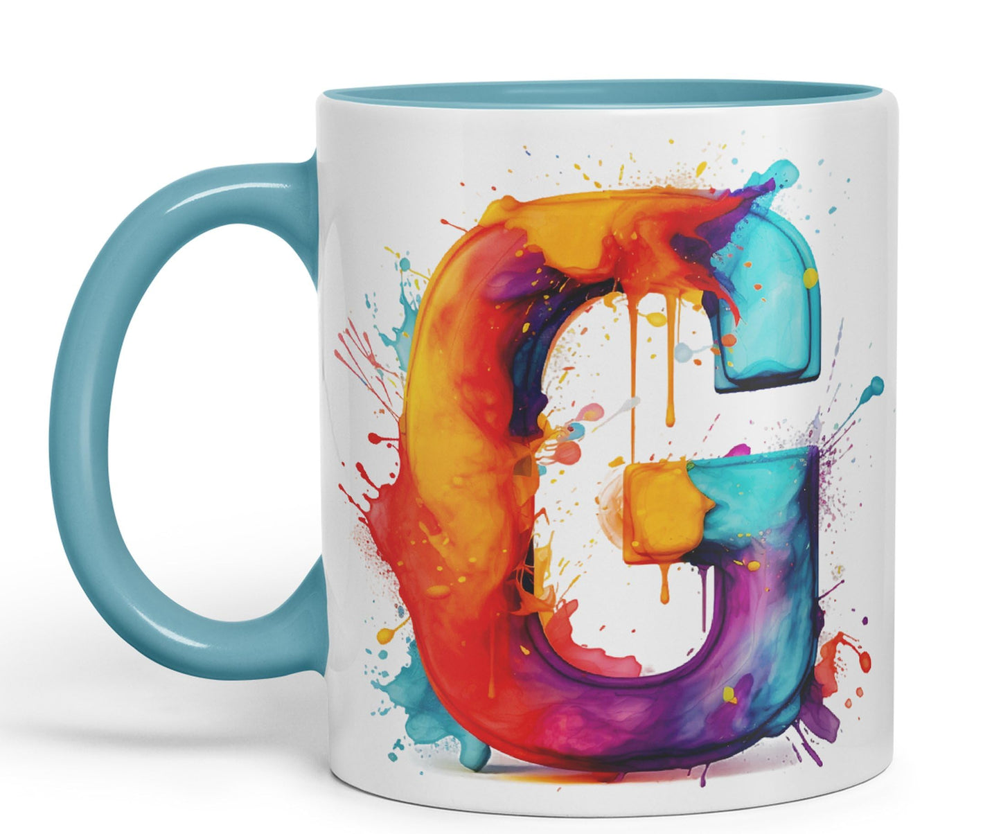Letter G mug, Alphabet Letter G Monogram watercolour Ceramic Coloured Mug Cup for Tea Coffee Hot brew 330ml 11Oz Gift